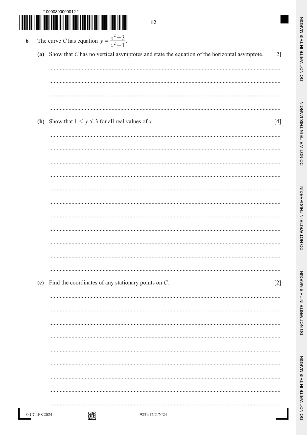 Cambridge A Level Mathematics - Further 9231 2024 Oct/Nov Paper 1 · Variant 2 question paper, page 12 of 20