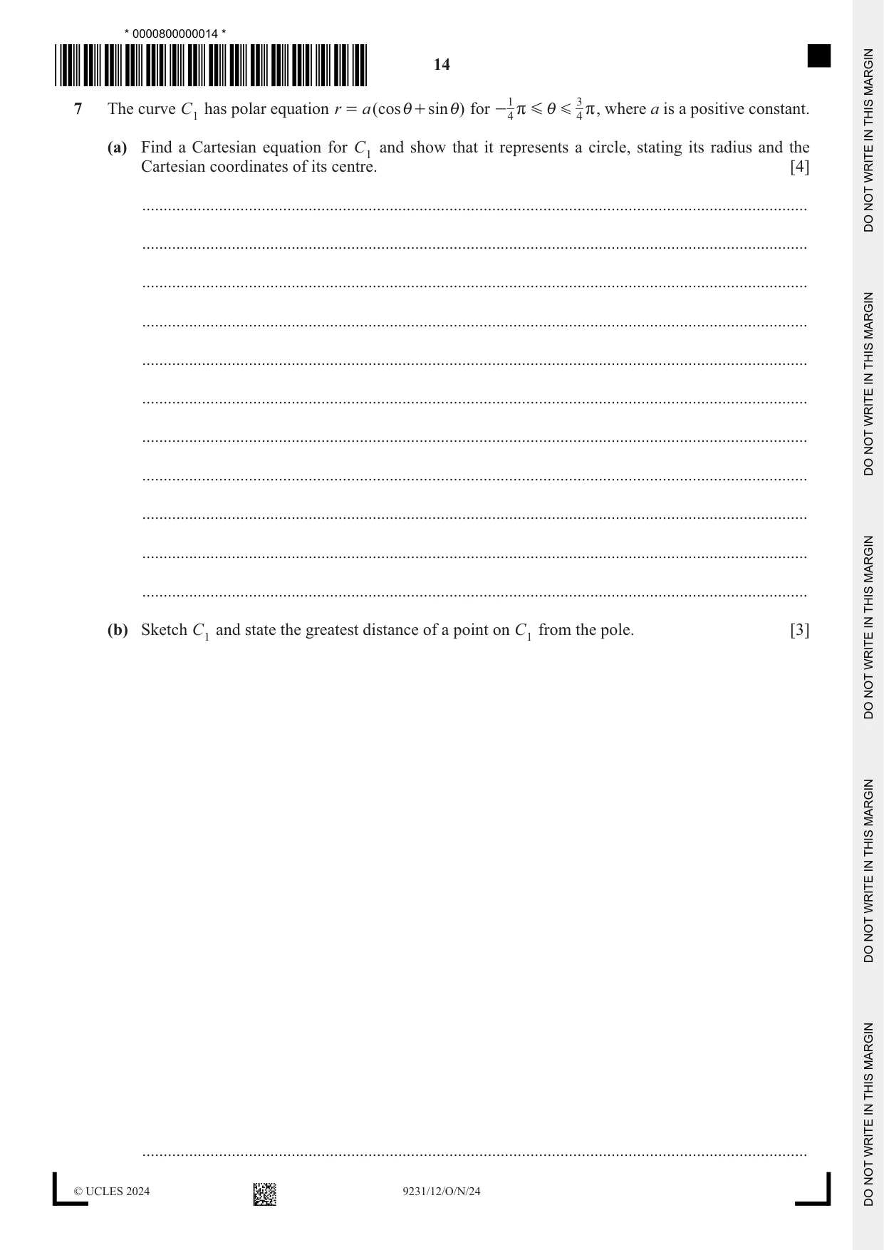 Cambridge A Level Mathematics - Further 9231 2024 Oct/Nov Paper 1 · Variant 2 question paper, page 14 of 20