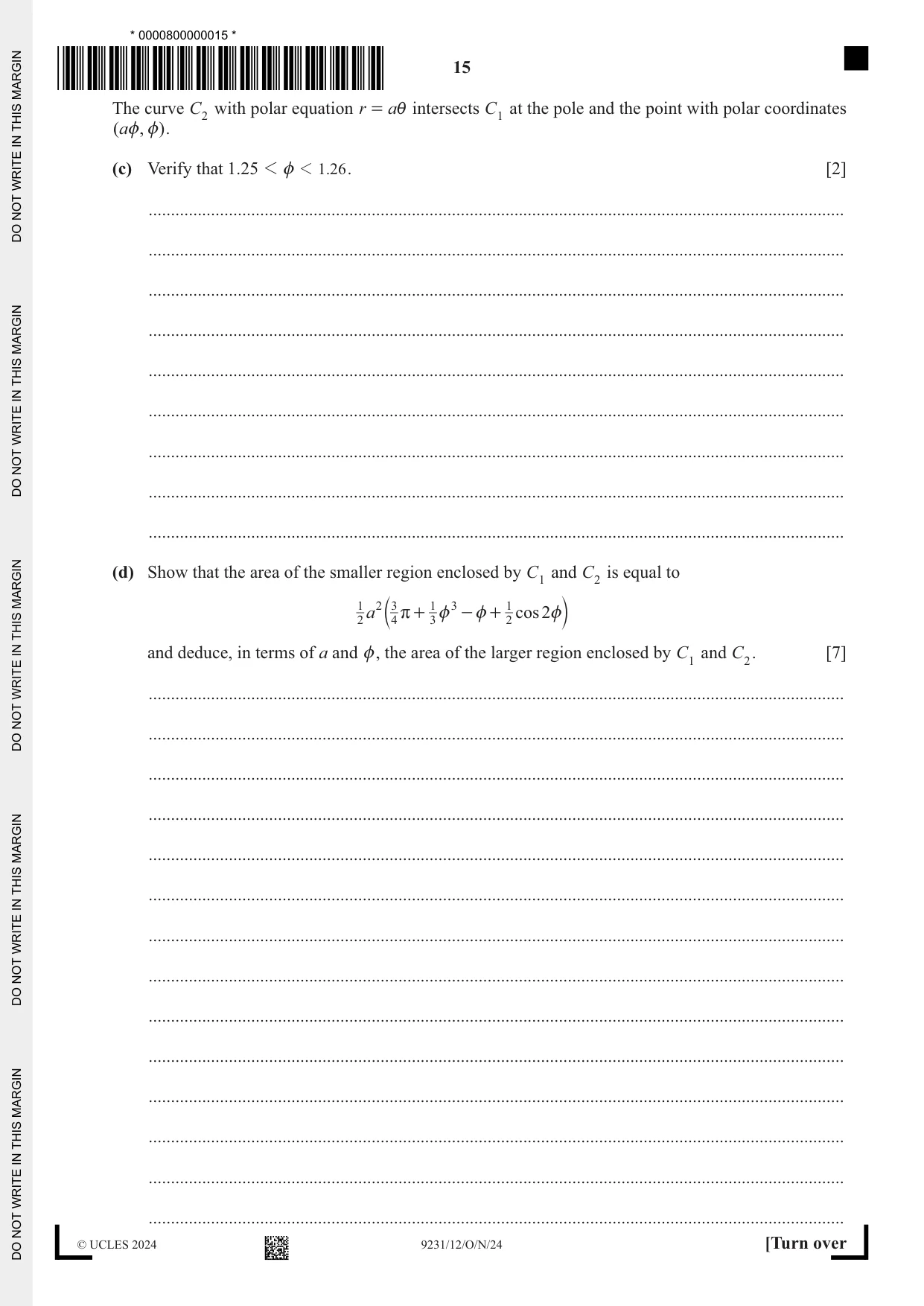 Cambridge A Level Mathematics - Further 9231 2024 Oct/Nov Paper 1 · Variant 2 question paper, page 15 of 20