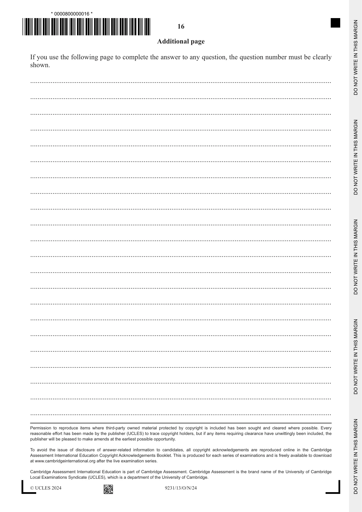 Cambridge A Level Mathematics - Further 9231 2024 Oct/Nov Paper 1 · Variant 3 question paper, page 16 of 16