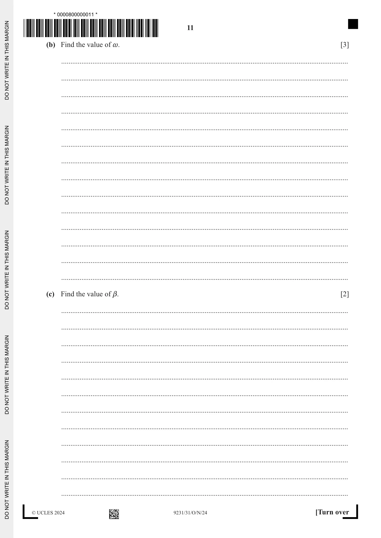Cambridge A Level Mathematics - Further 9231 2024 Oct/Nov Paper 3 · Variant 1 question paper, page 11 of 16