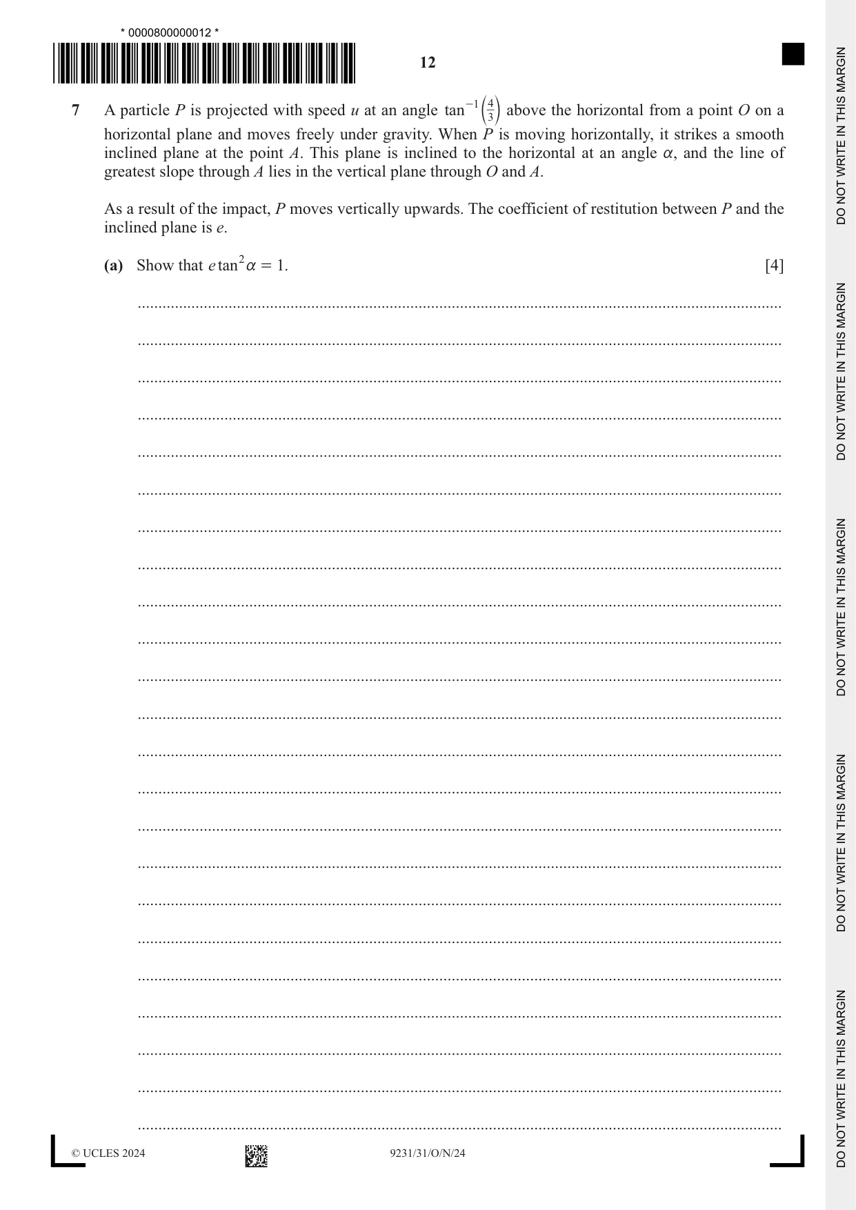 Cambridge A Level Mathematics - Further 9231 2024 Oct/Nov Paper 3 · Variant 1 question paper, page 12 of 16
