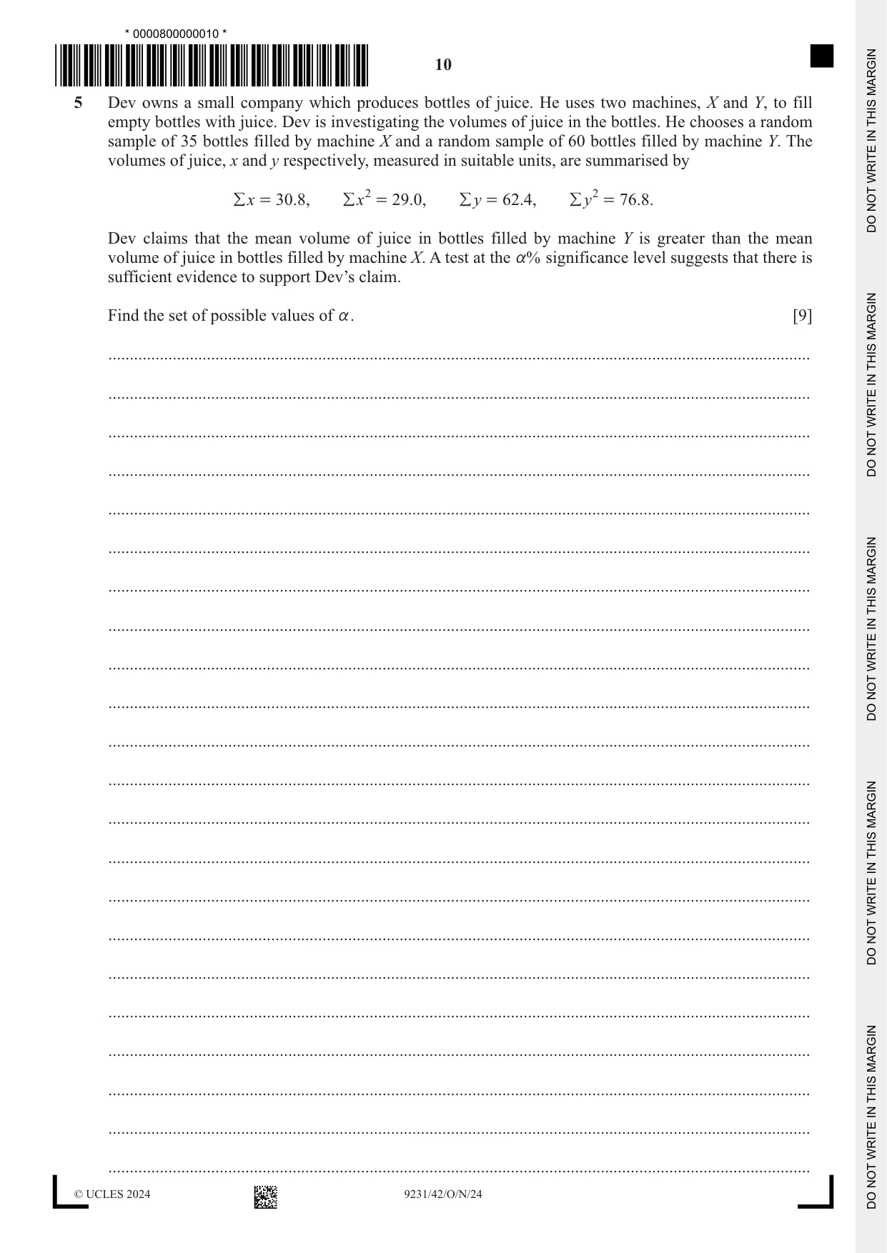 Cambridge A Level Mathematics - Further 9231 2024 Oct/Nov Paper 4 · Variant 2 question paper, page 10 of 16
