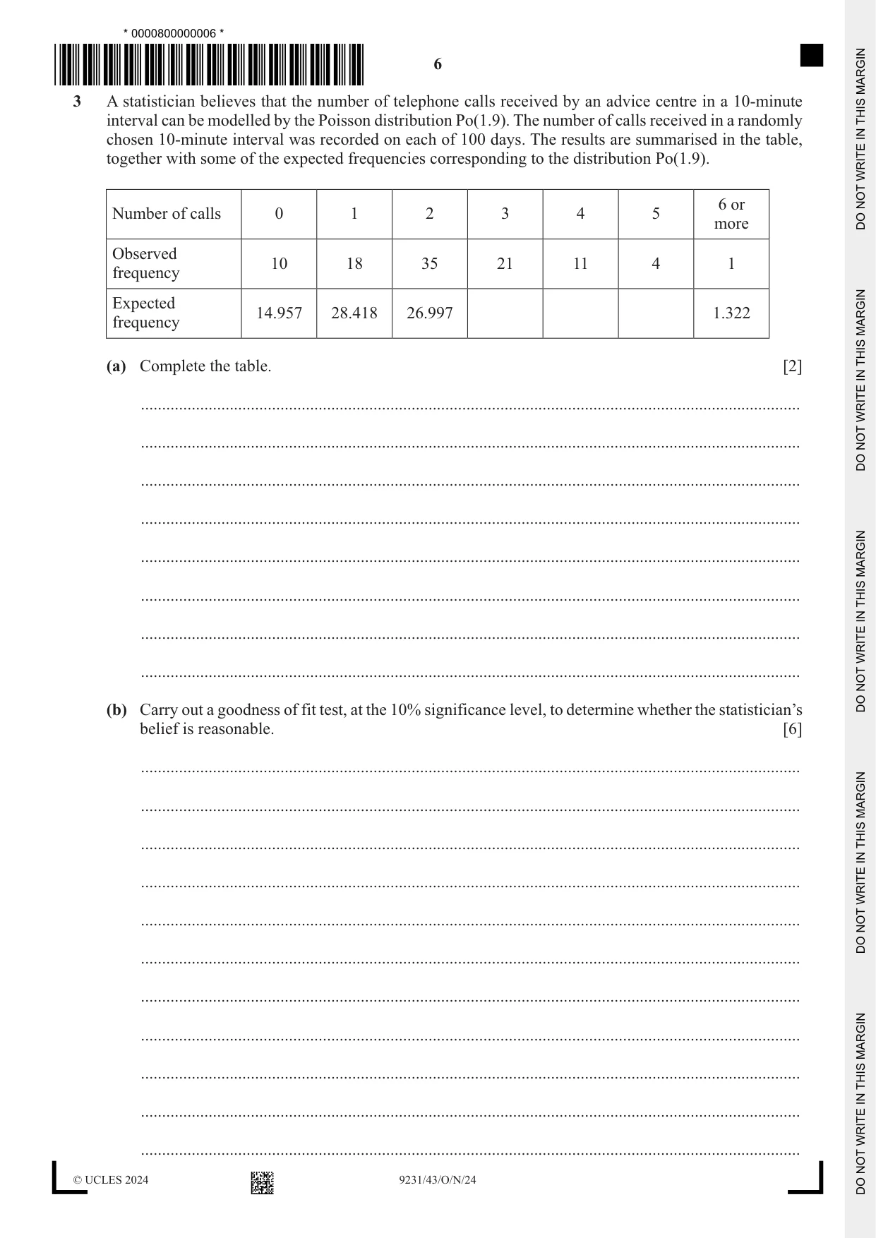 Cambridge A Level Mathematics - Further 9231 2024 Oct/Nov Paper 4 · Variant 3 question paper, page 6 of 16