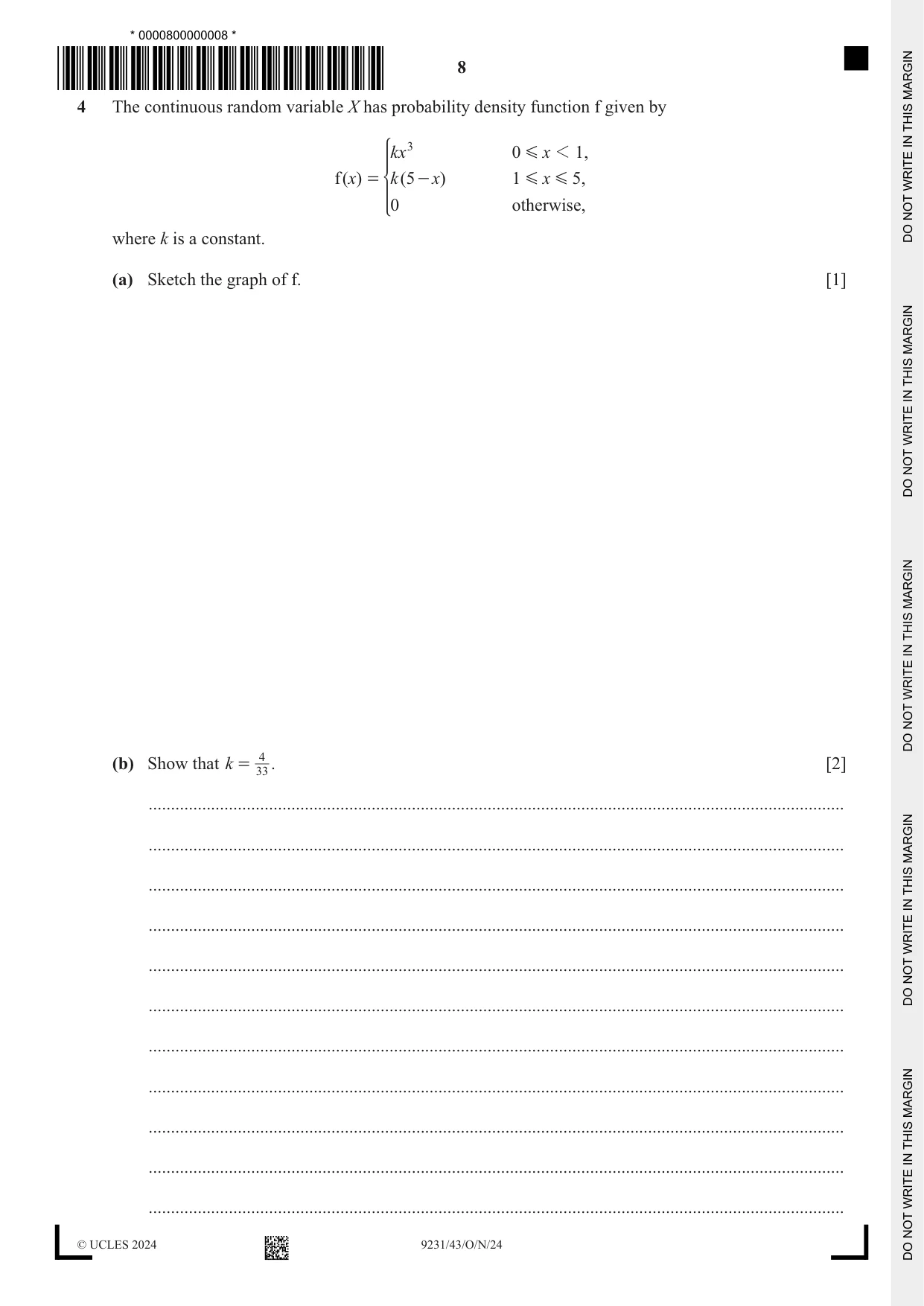 Cambridge A Level Mathematics - Further 9231 2024 Oct/Nov Paper 4 · Variant 3 question paper, page 8 of 16