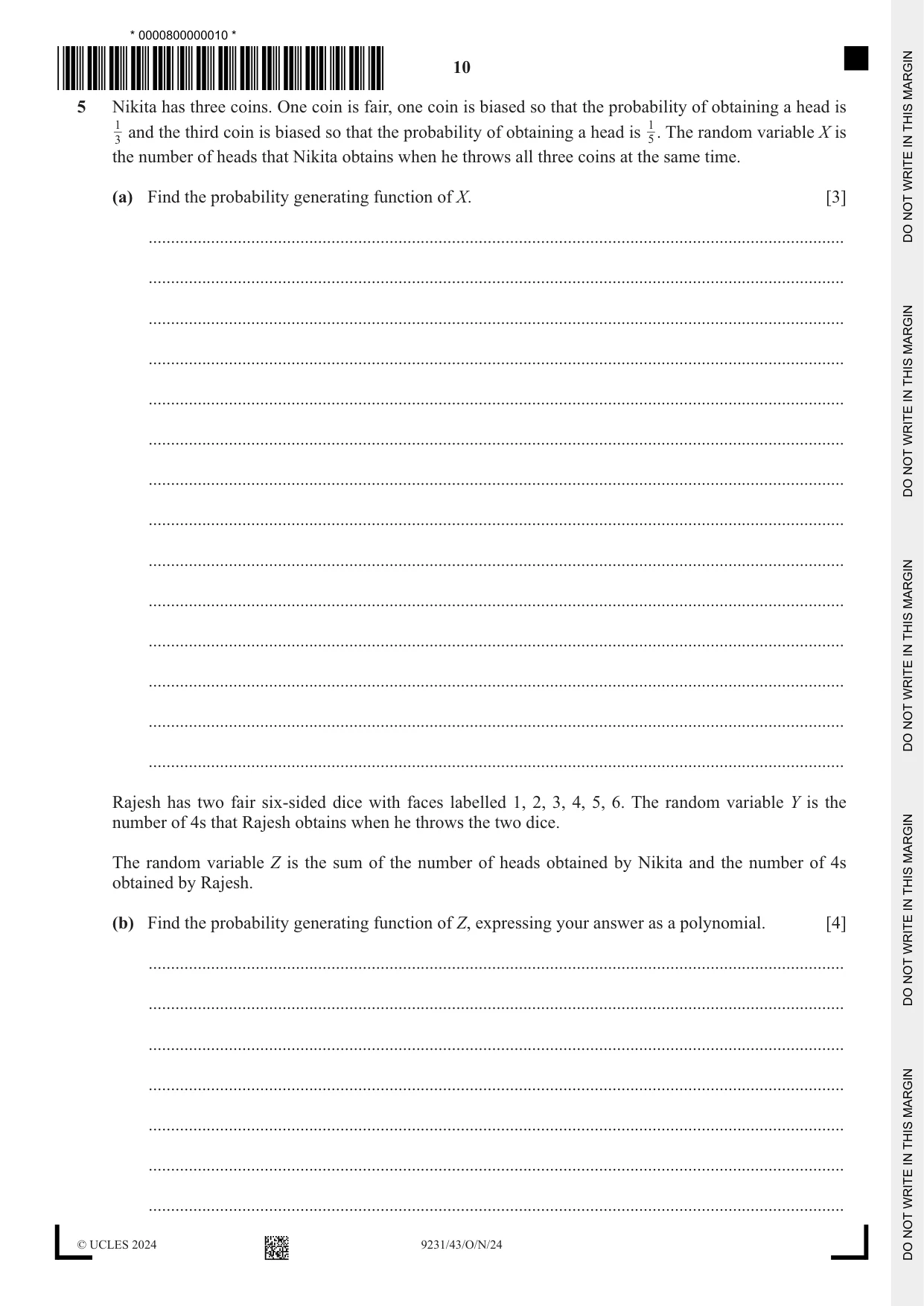 Cambridge A Level Mathematics - Further 9231 2024 Oct/Nov Paper 4 · Variant 3 question paper, page 10 of 16