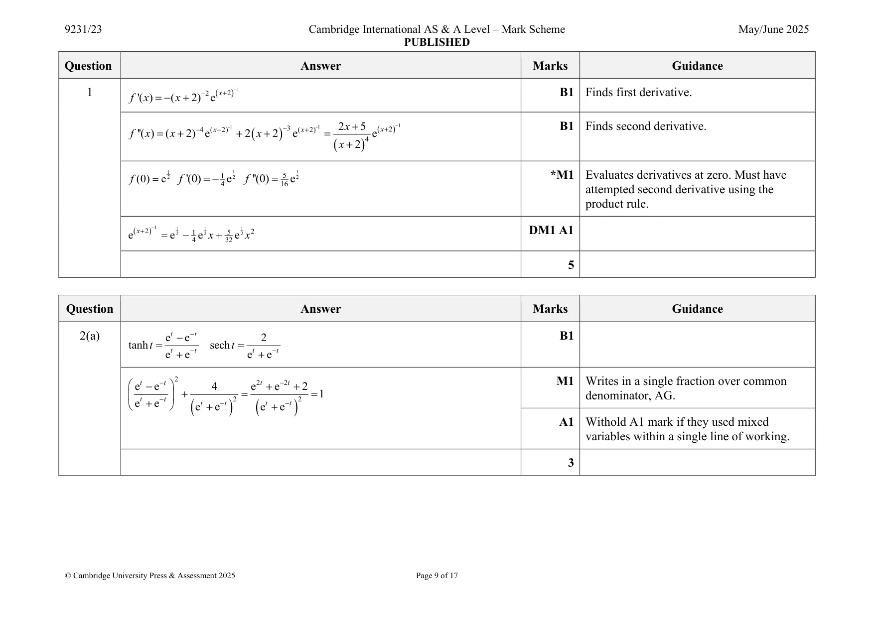 Mark scheme, page 9 of 17