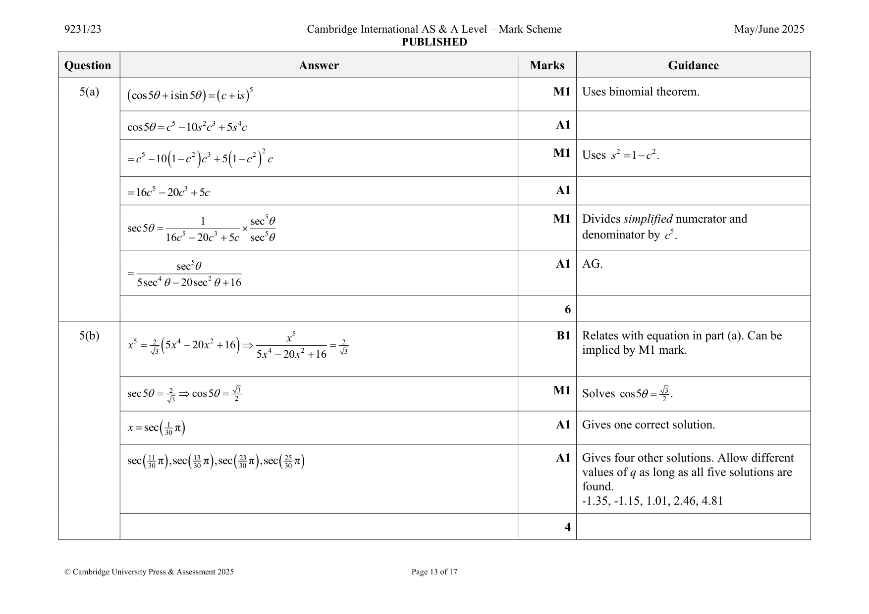 Mark scheme, page 13 of 17