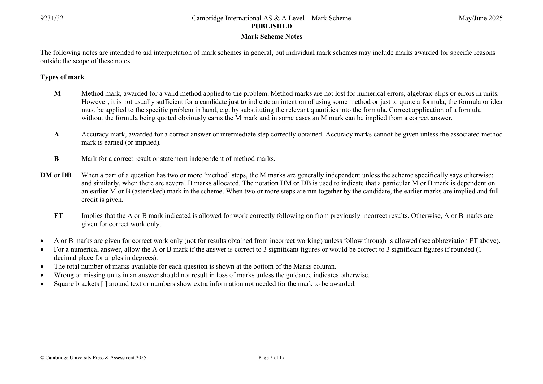 Mark scheme, page 7 of 17