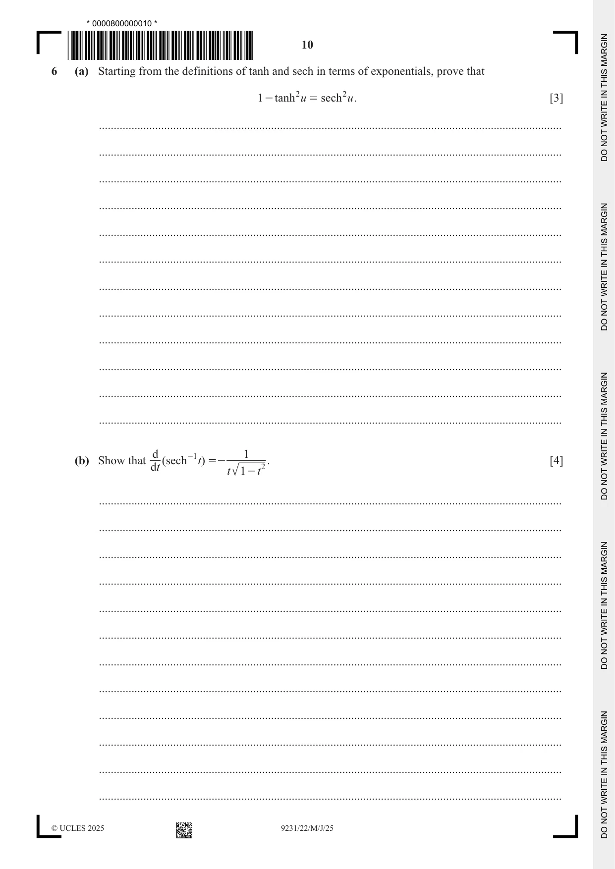 Cambridge A Level Mathematics - Further 9231 2025 May/June Paper 2 · Variant 2 question paper, page 10 of 20