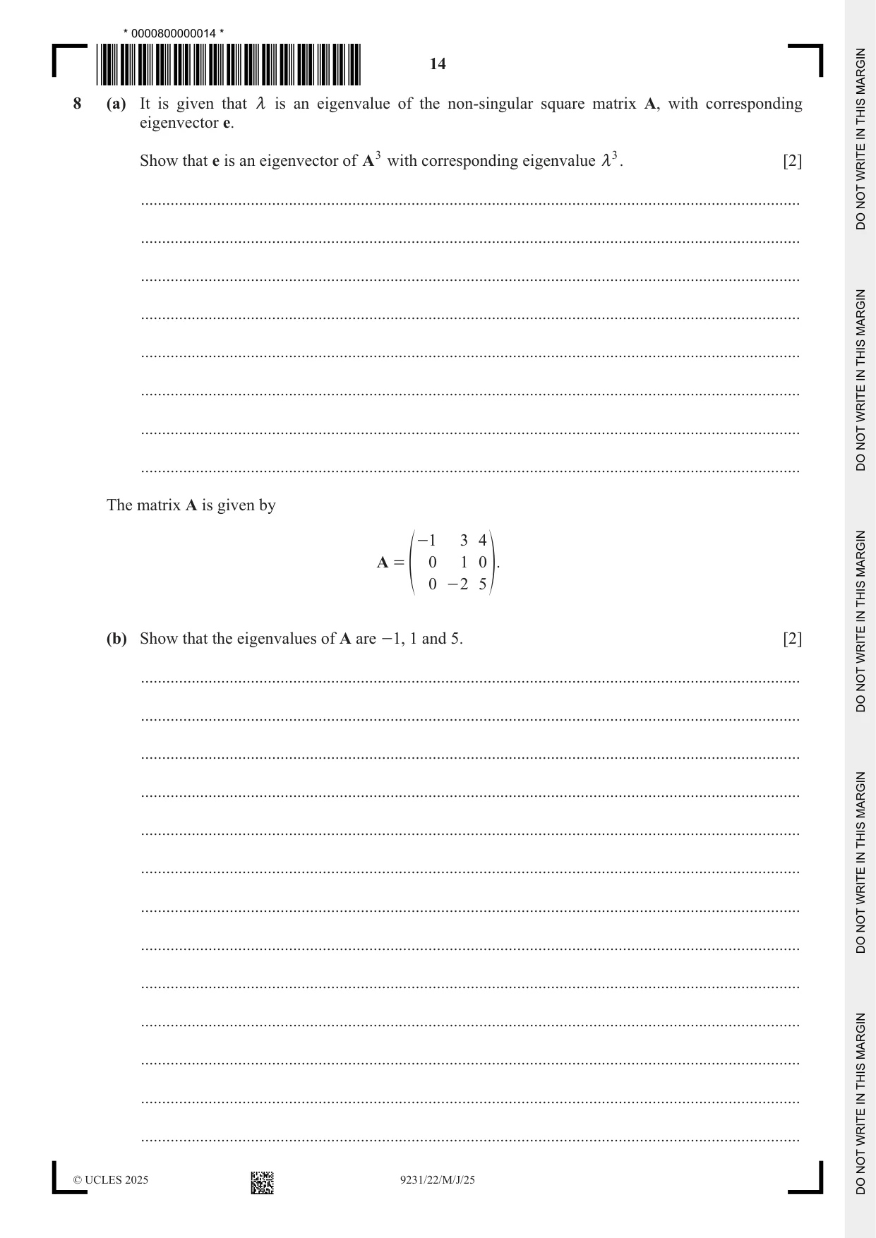 Cambridge A Level Mathematics - Further 9231 2025 May/June Paper 2 · Variant 2 question paper, page 14 of 20