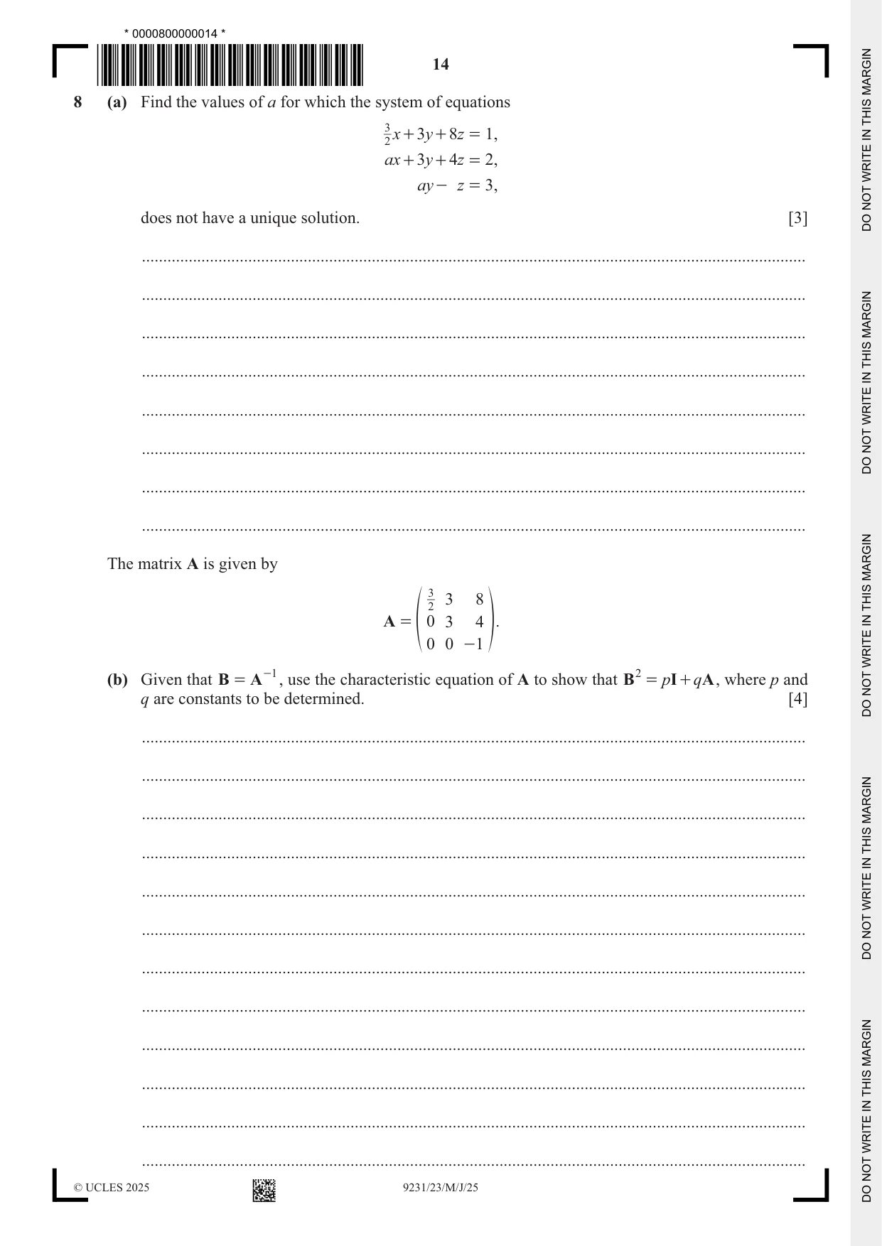 Cambridge A Level Mathematics - Further 9231 2025 May/June Paper 2 · Variant 3 question paper, page 14 of 16
