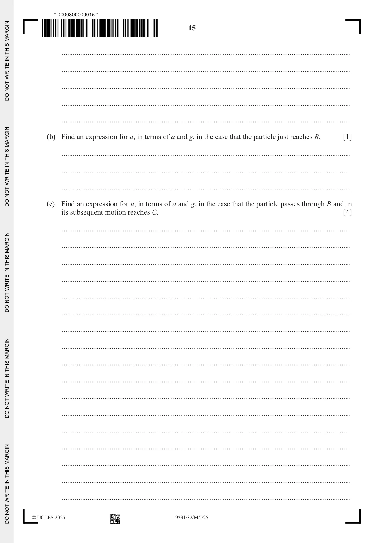 Cambridge A Level Mathematics - Further 9231 2025 May/June Paper 3 · Variant 2 question paper, page 15 of 16