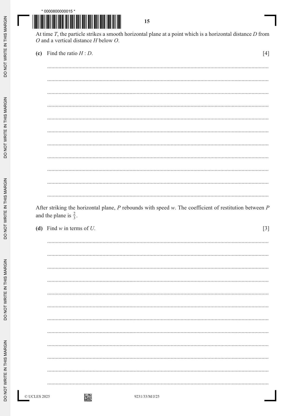 Cambridge A Level Mathematics - Further 9231 2025 May/June Paper 3 · Variant 3 question paper, page 15 of 16