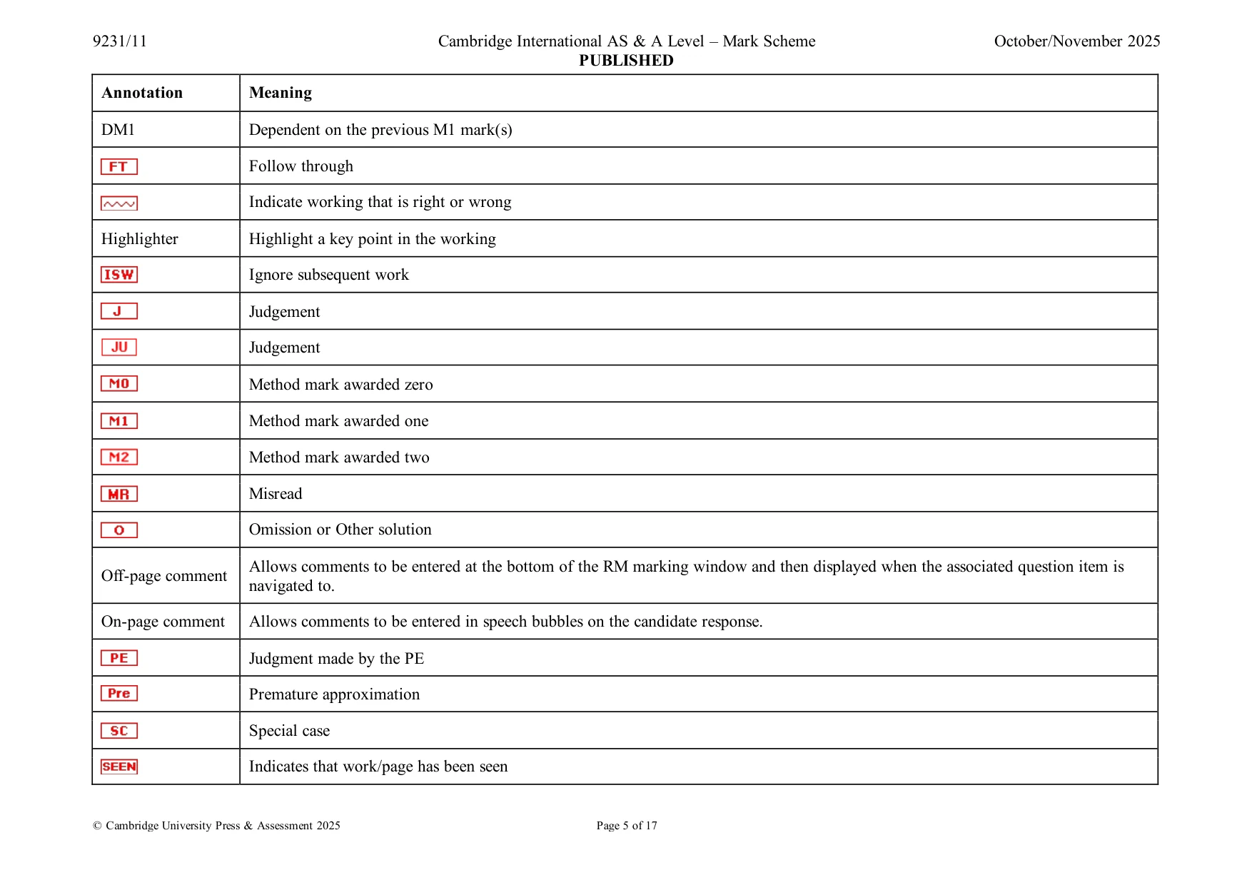 Mark scheme, page 5 of 17