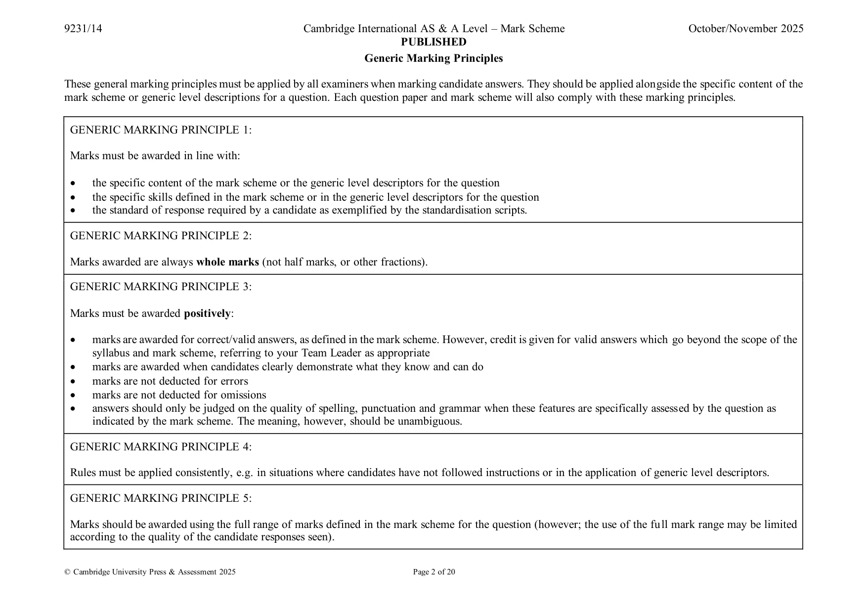 Mark scheme, page 2 of 20