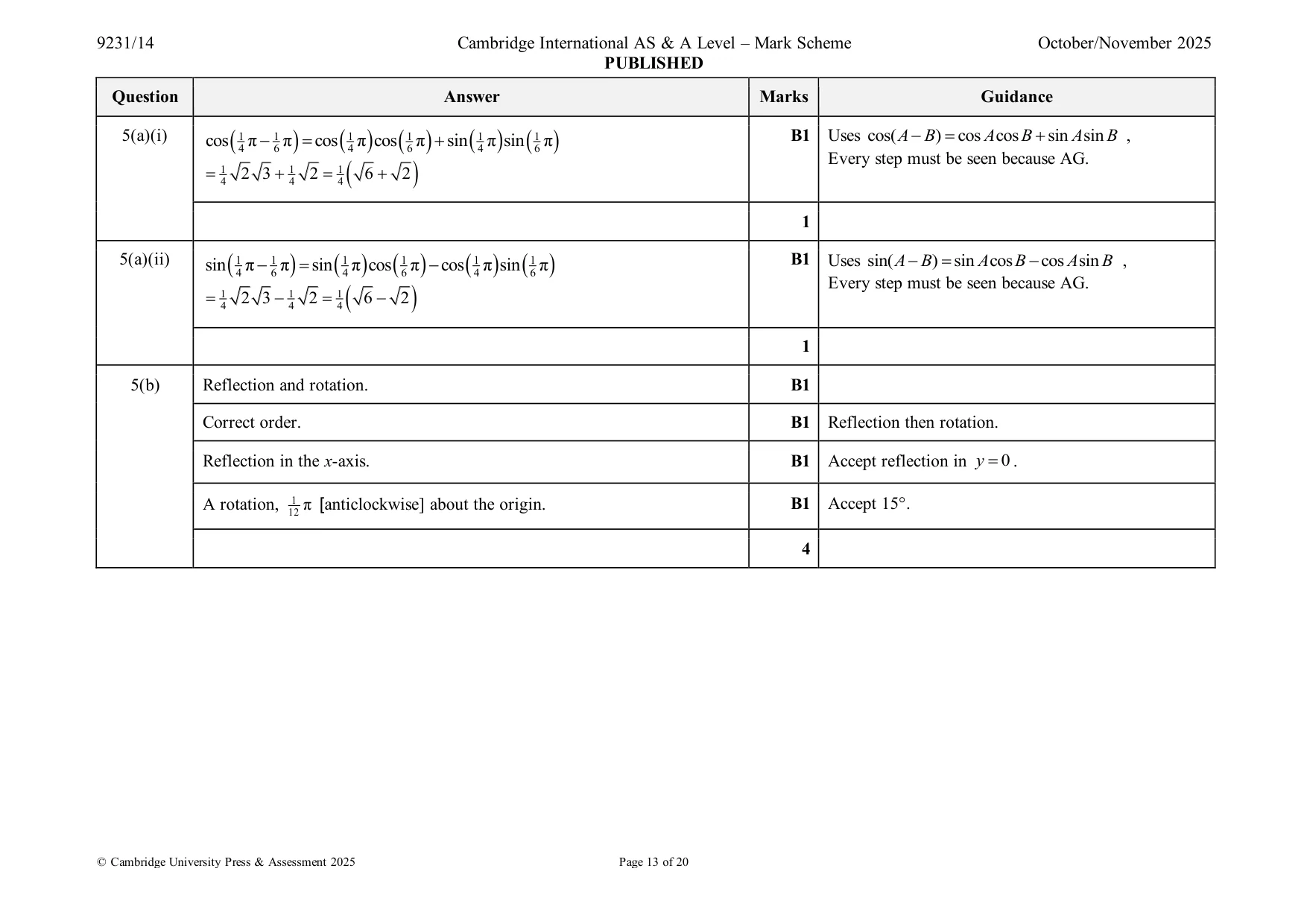 Mark scheme, page 13 of 20