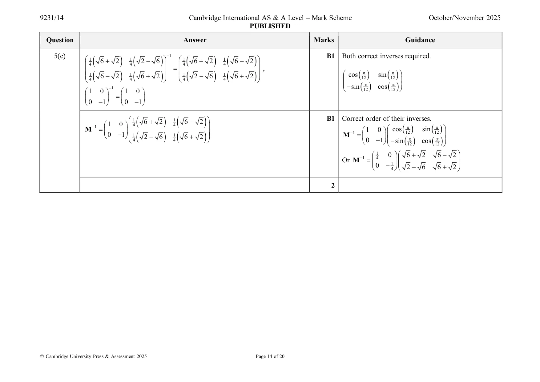 Mark scheme, page 14 of 20