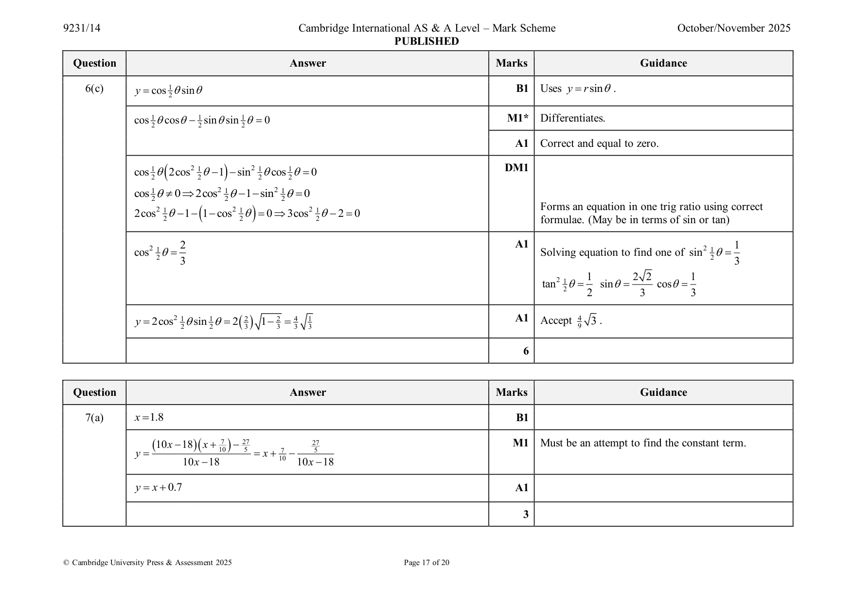 Mark scheme, page 17 of 20