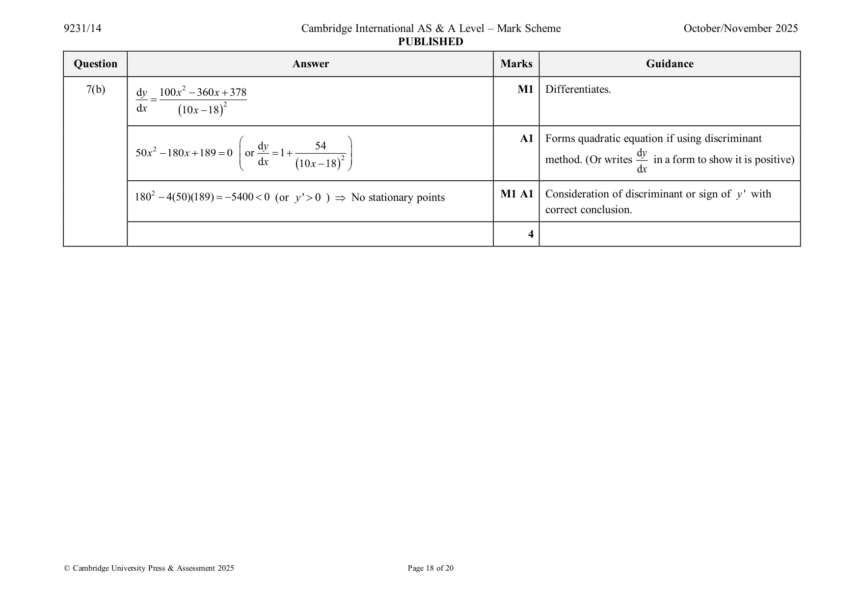 Mark scheme, page 18 of 20
