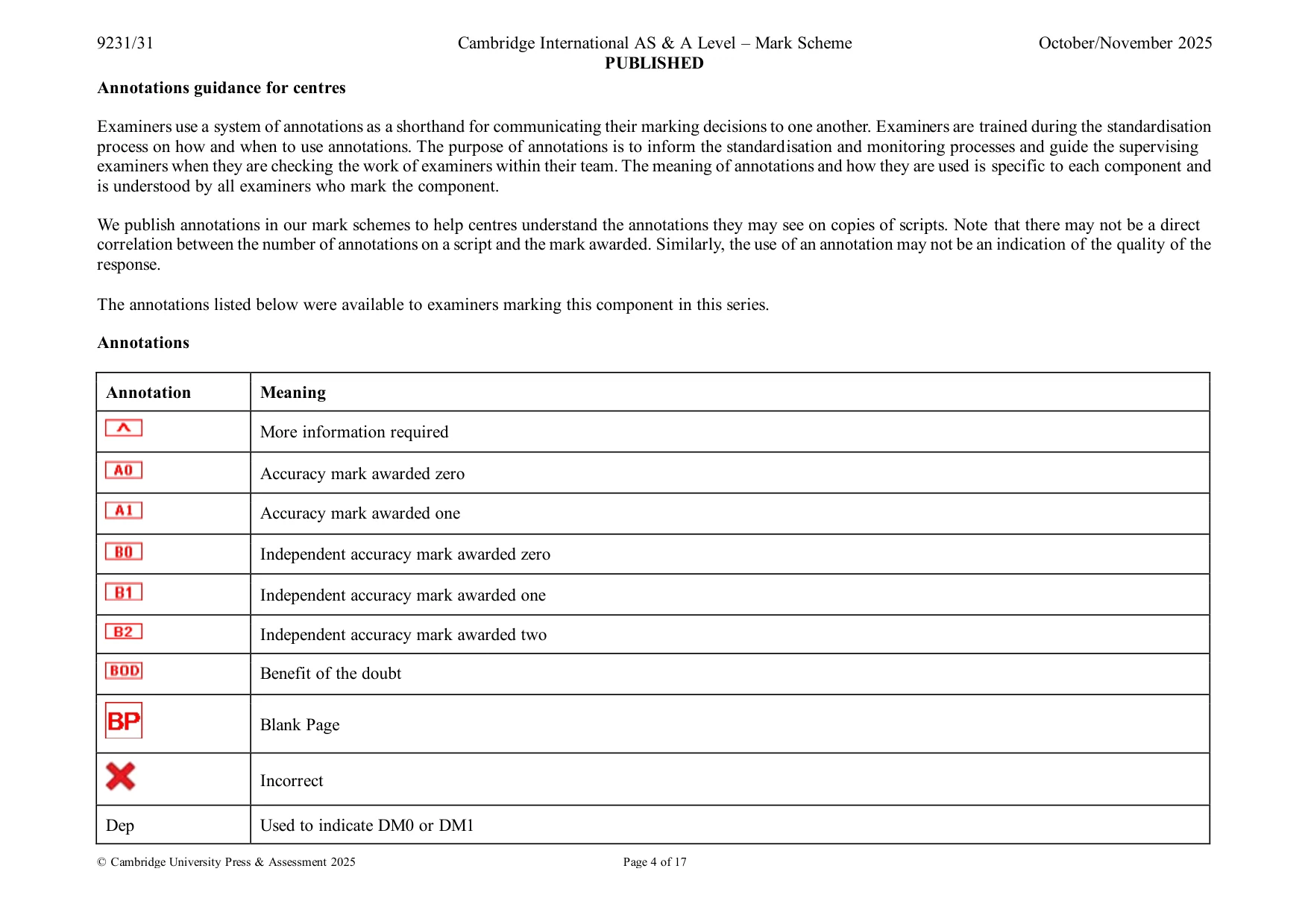 Mark scheme, page 4 of 17