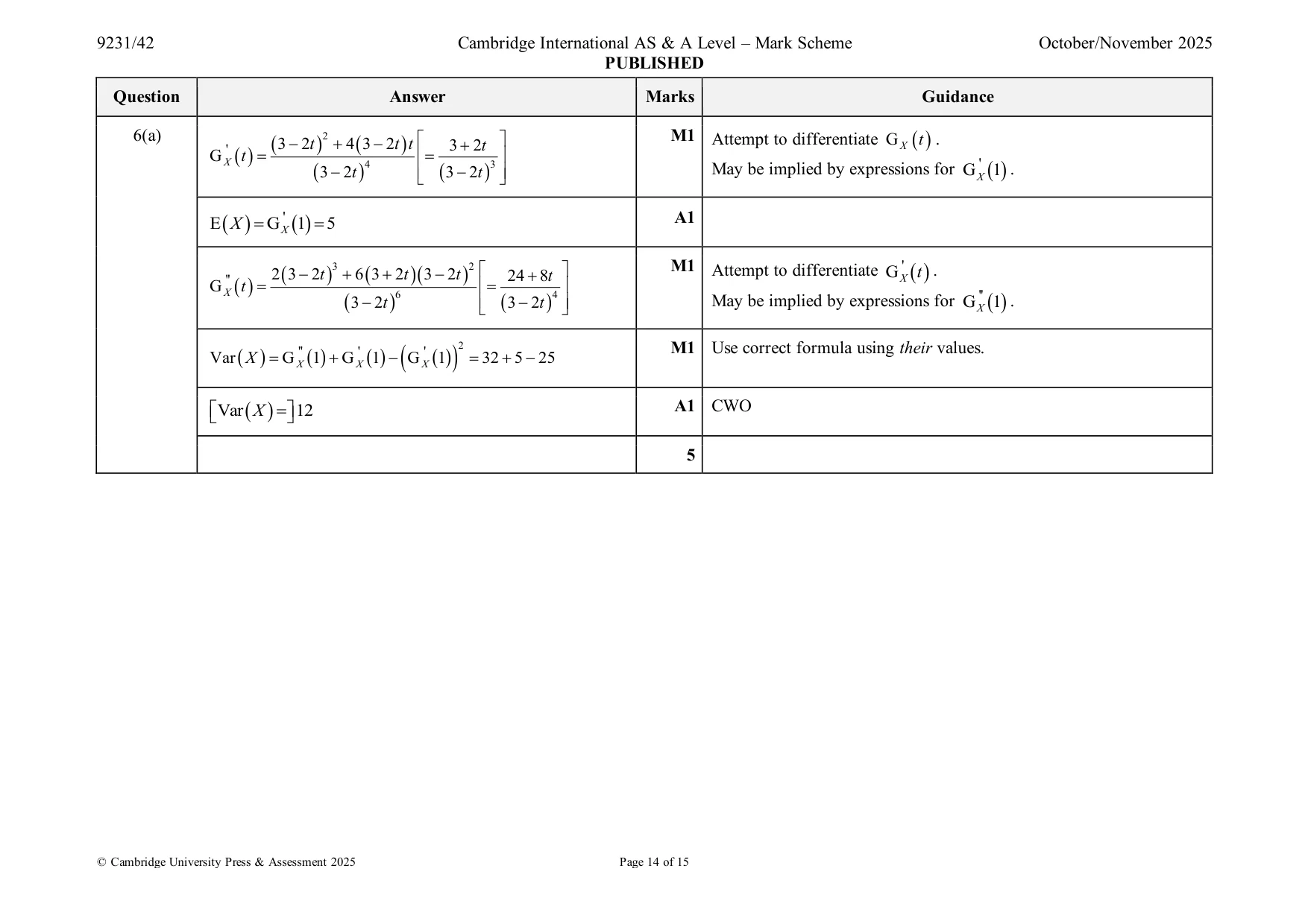 Mark scheme, page 14 of 15