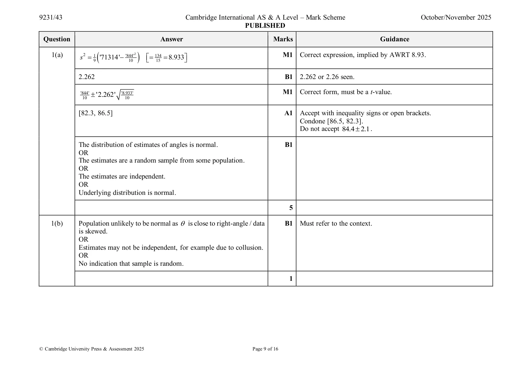 Mark scheme, page 9 of 16