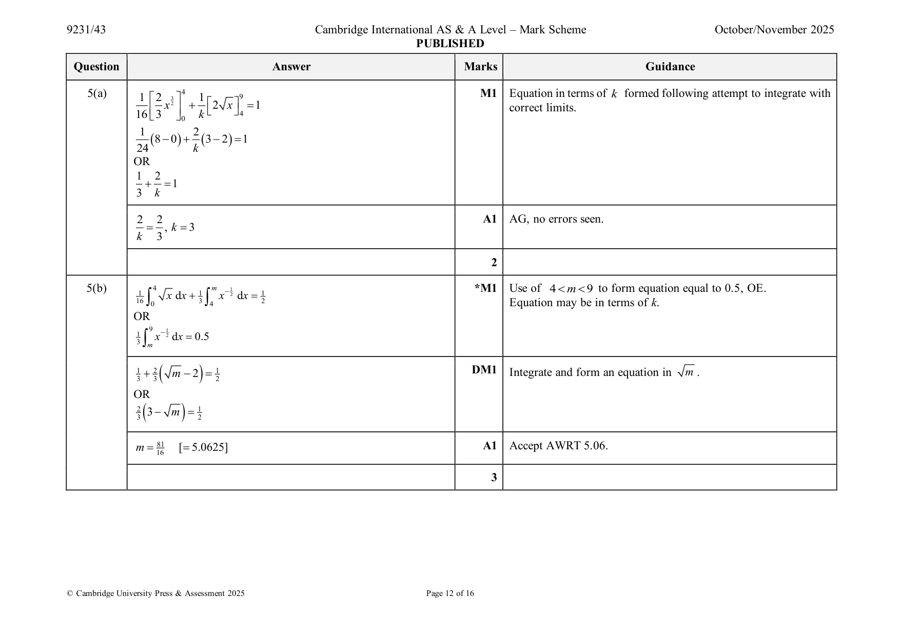 Mark scheme, page 12 of 16