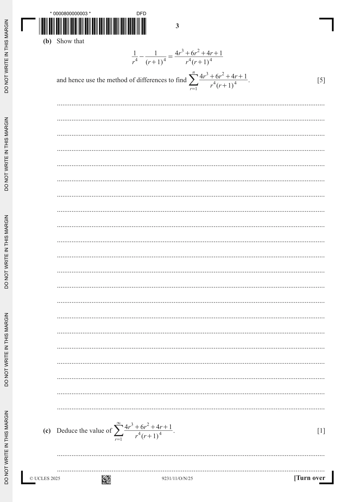 Cambridge A Level Mathematics - Further 9231 2025 Oct/Nov Paper 1 · Variant 1 question paper, page 3 of 20