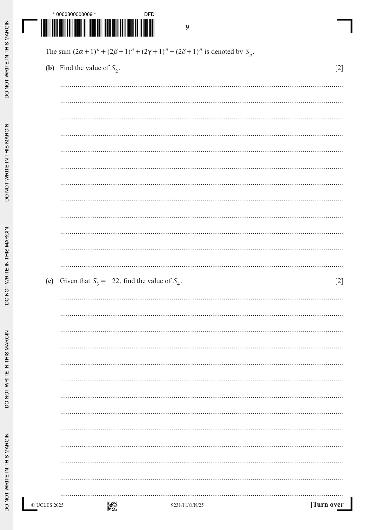 Cambridge A Level Mathematics - Further 9231 2025 Oct/Nov Paper 1 · Variant 1 question paper, page 9 of 20