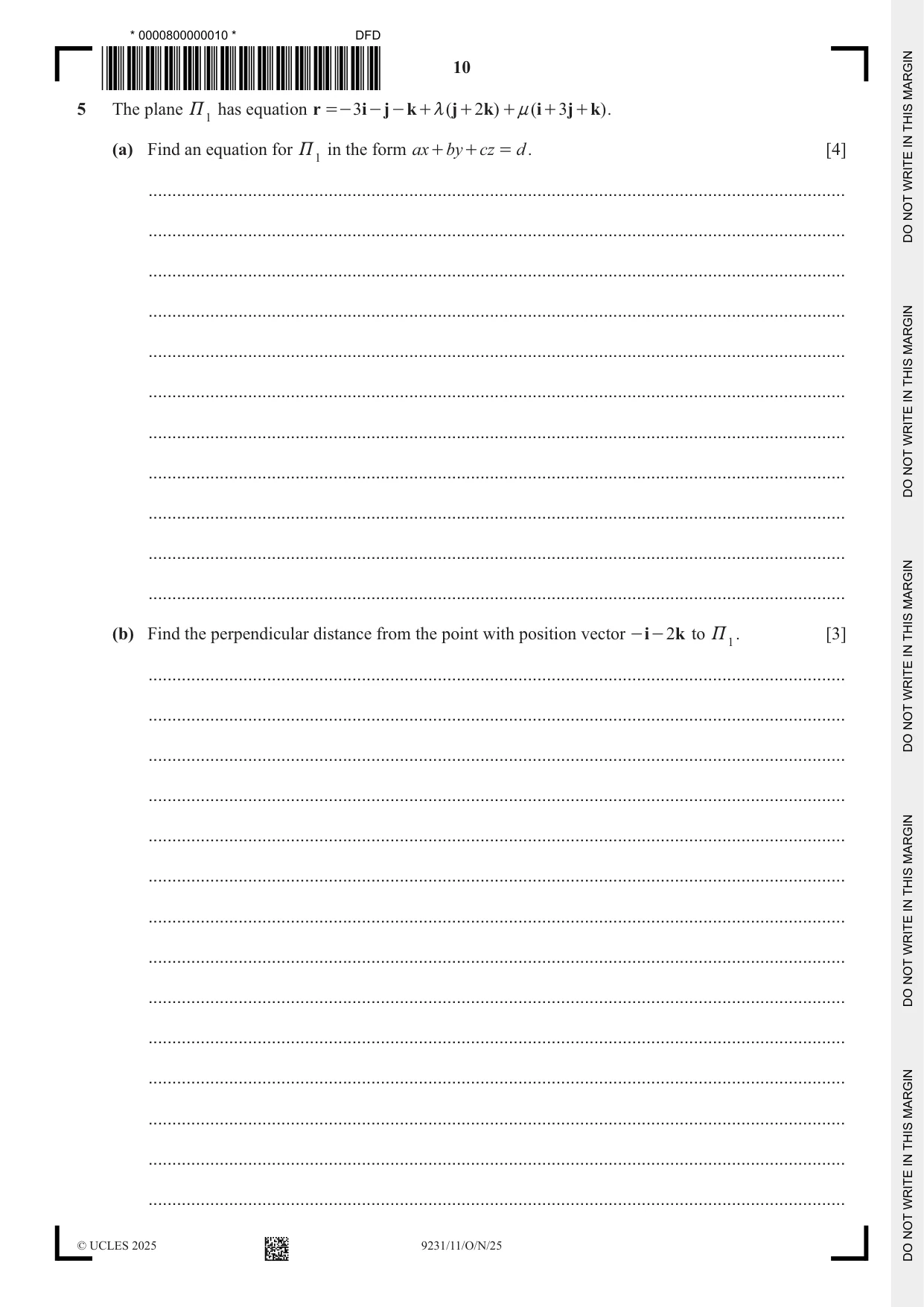 Cambridge A Level Mathematics - Further 9231 2025 Oct/Nov Paper 1 · Variant 1 question paper, page 10 of 20