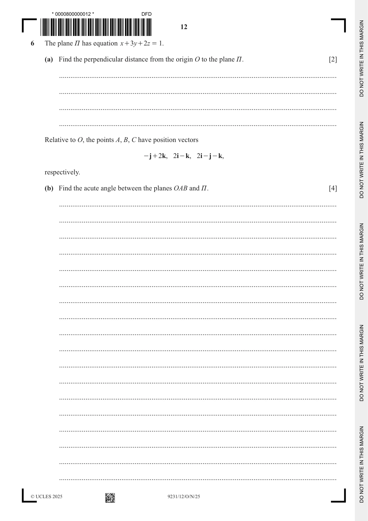 Cambridge A Level Mathematics - Further 9231 2025 Oct/Nov Paper 1 · Variant 2 question paper, page 12 of 20