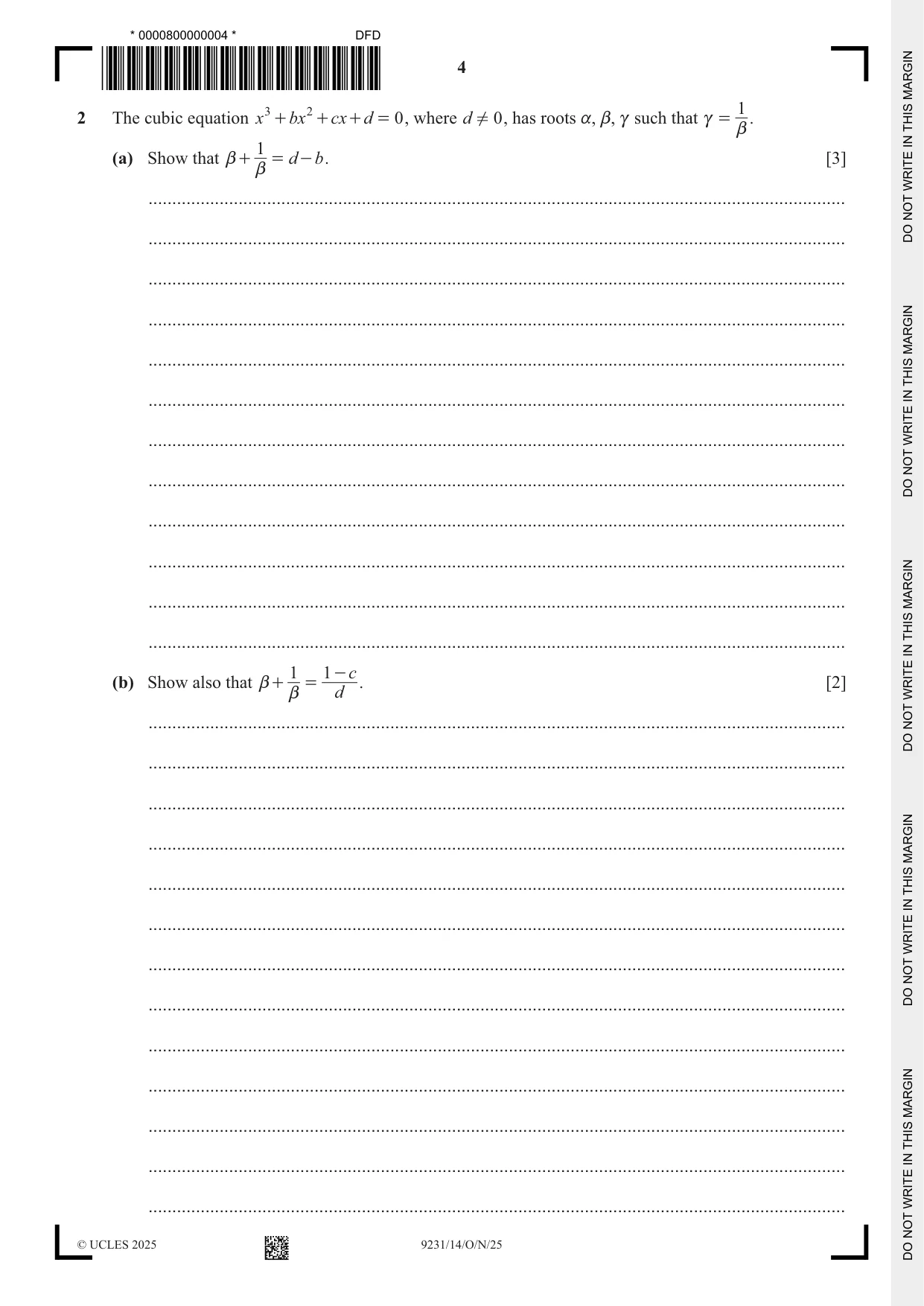 Cambridge A Level Mathematics - Further 9231 2025 Oct/Nov Paper 1 · Variant 4 question paper, page 4 of 20