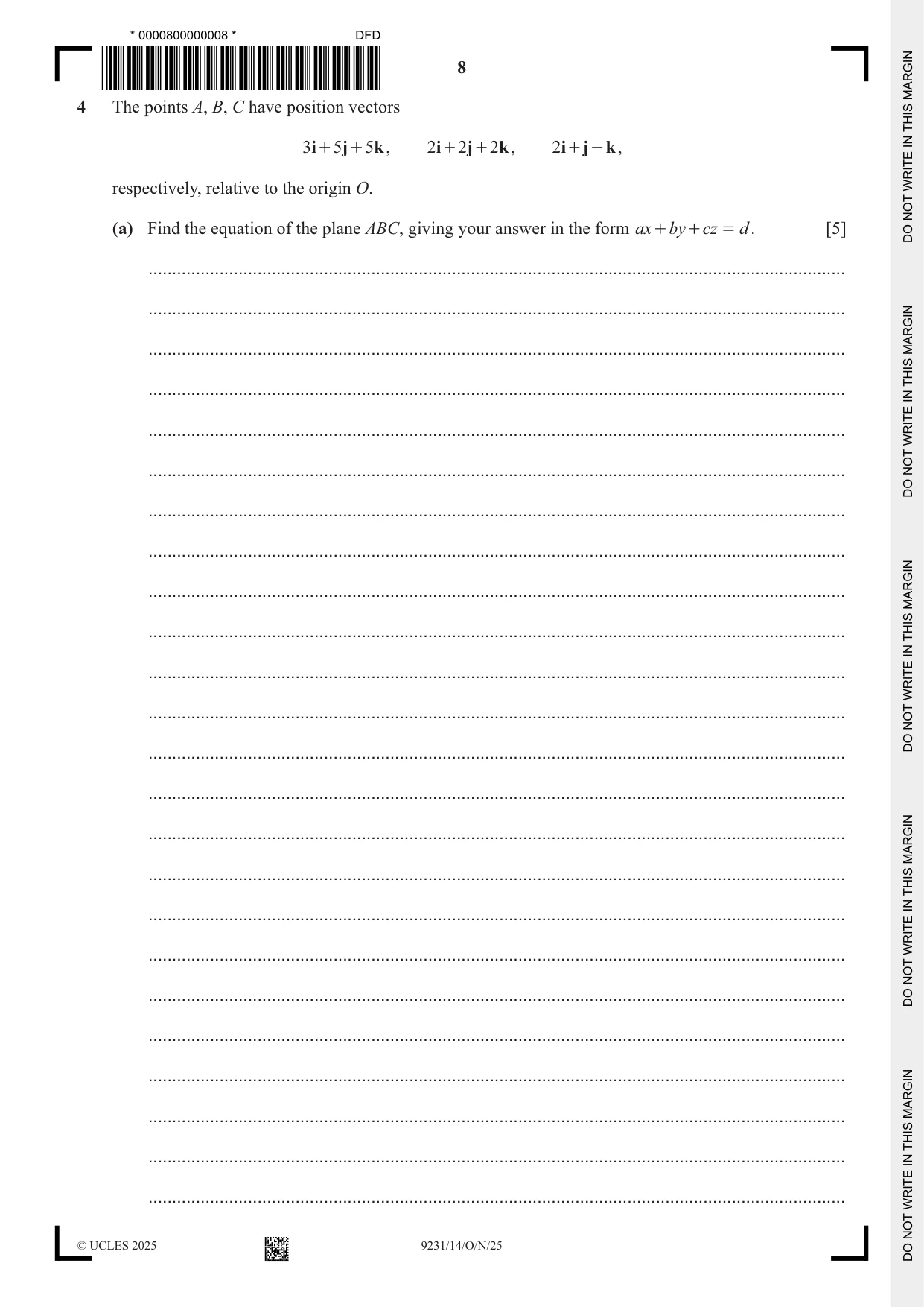 Cambridge A Level Mathematics - Further 9231 2025 Oct/Nov Paper 1 · Variant 4 question paper, page 8 of 20