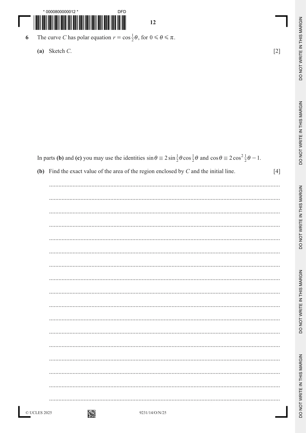 Cambridge A Level Mathematics - Further 9231 2025 Oct/Nov Paper 1 · Variant 4 question paper, page 12 of 20