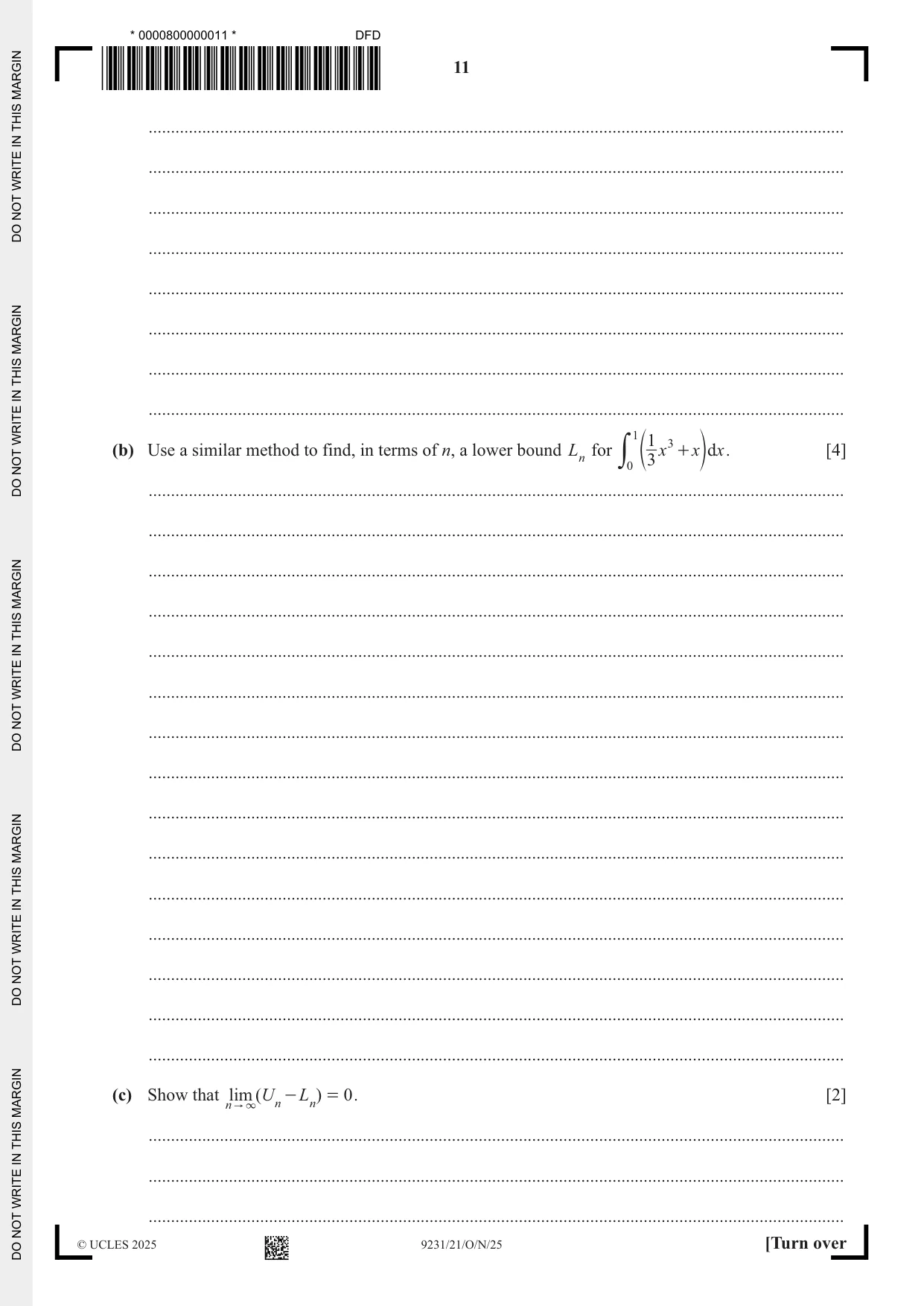 Cambridge A Level Mathematics - Further 9231 2025 Oct/Nov Paper 2 · Variant 1 question paper, page 11 of 20