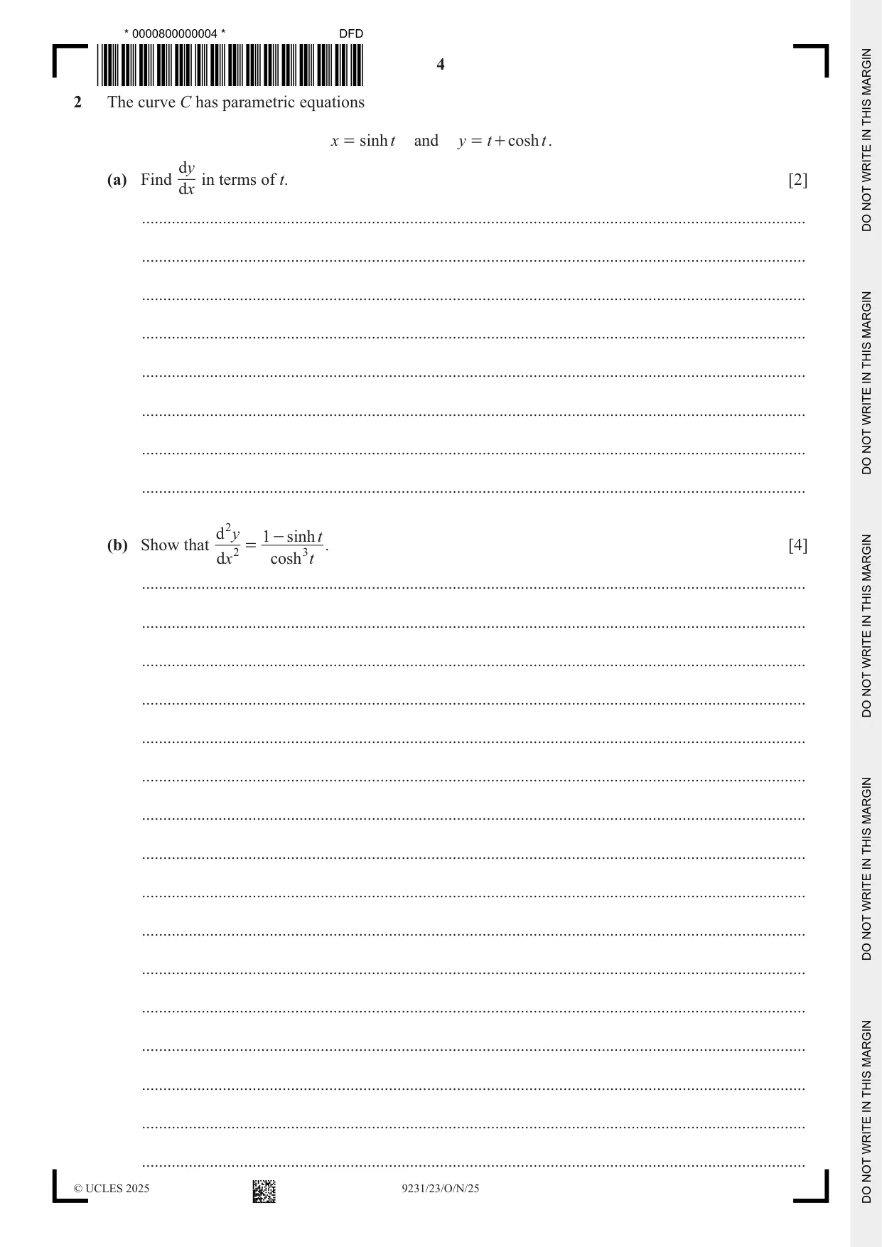 Cambridge A Level Mathematics - Further 9231 2025 Oct/Nov Paper 2 · Variant 3 question paper, page 4 of 20