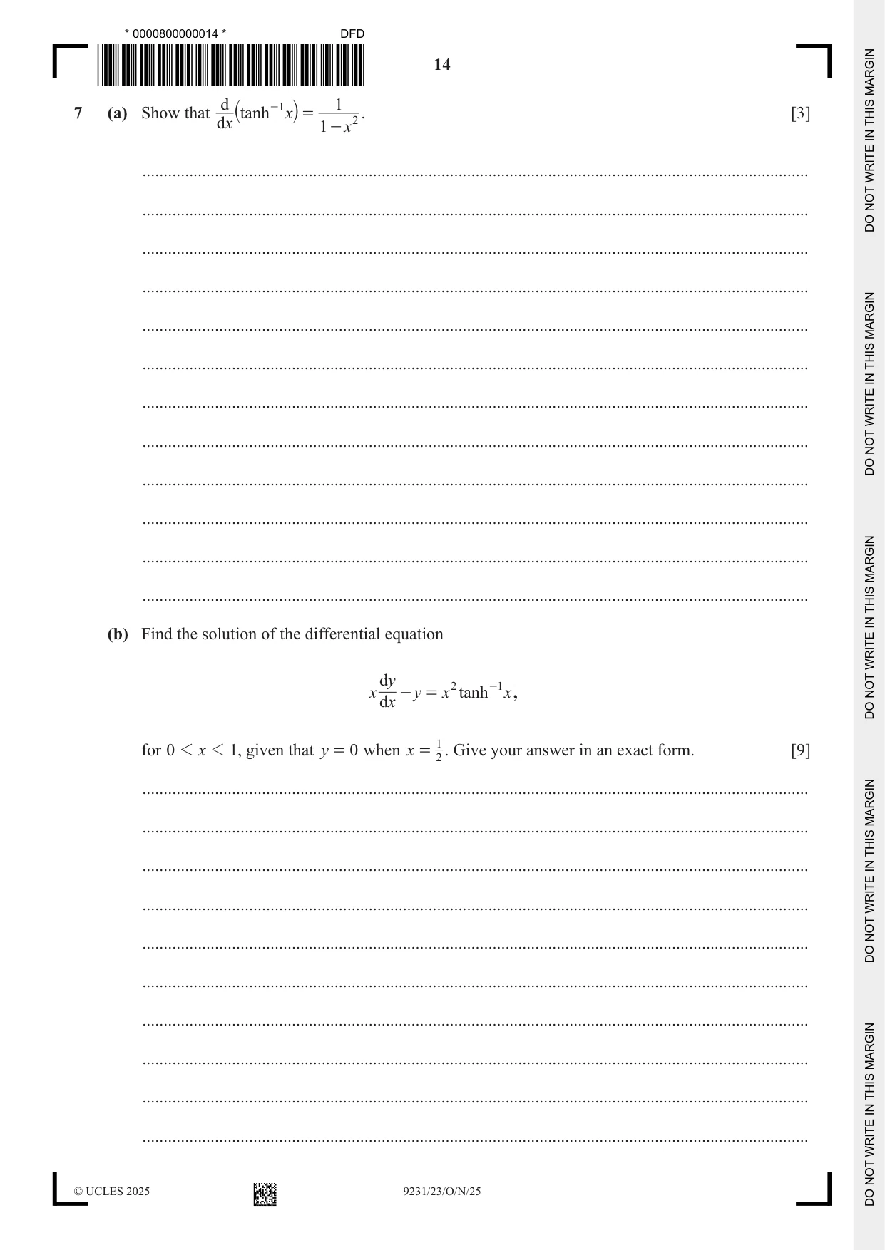 Cambridge A Level Mathematics - Further 9231 2025 Oct/Nov Paper 2 · Variant 3 question paper, page 14 of 20