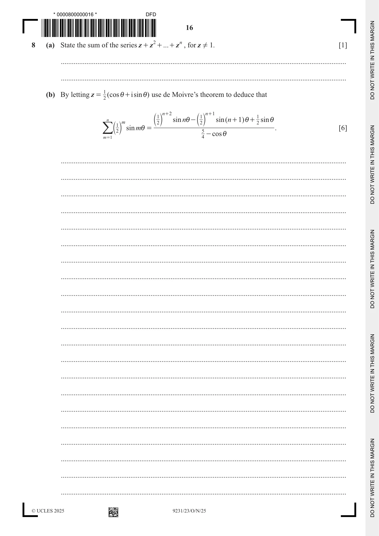 Cambridge A Level Mathematics - Further 9231 2025 Oct/Nov Paper 2 · Variant 3 question paper, page 16 of 20