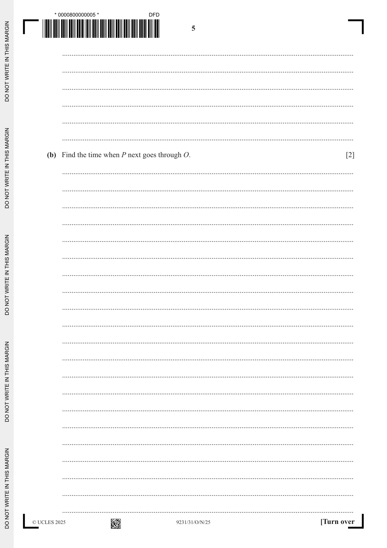 Cambridge A Level Mathematics - Further 9231 2025 Oct/Nov Paper 3 · Variant 1 question paper, page 5 of 16
