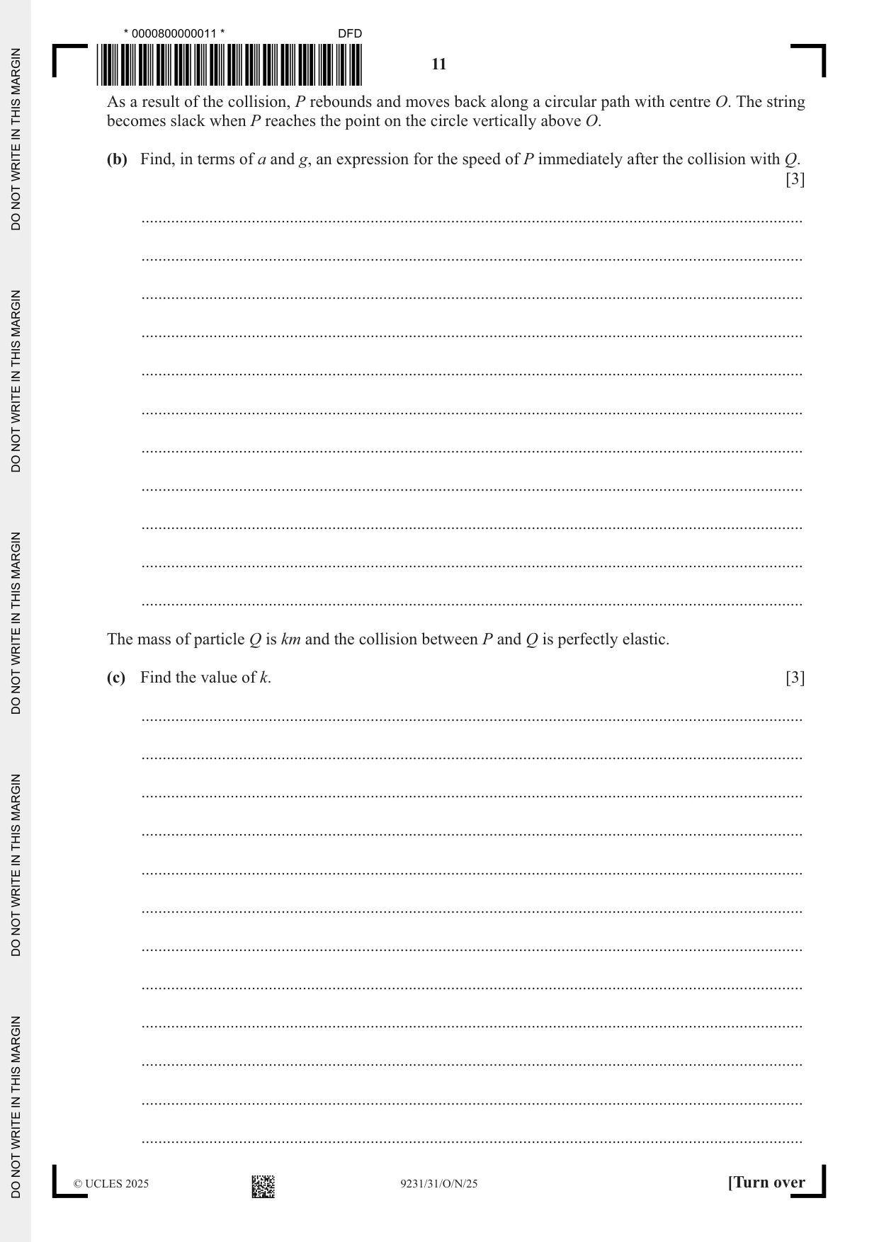 Cambridge A Level Mathematics - Further 9231 2025 Oct/Nov Paper 3 · Variant 1 question paper, page 11 of 16