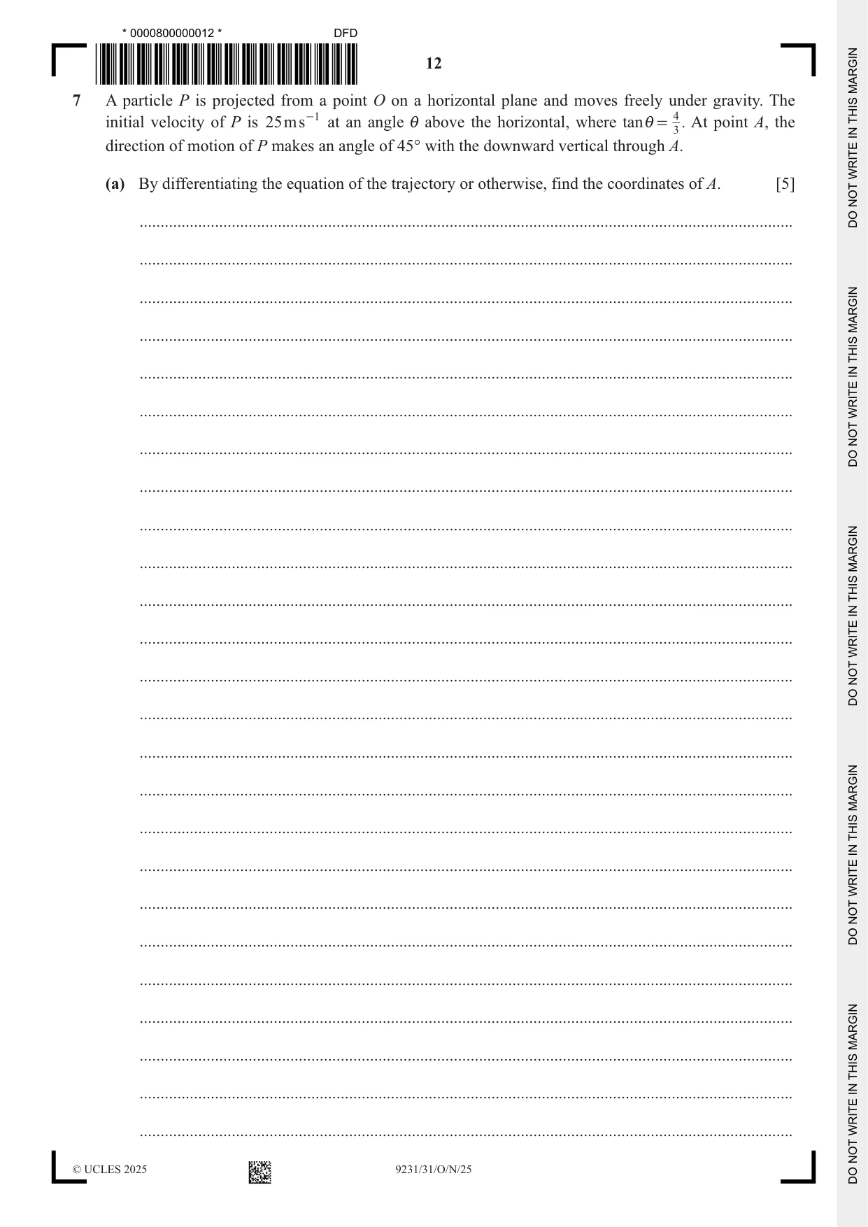 Cambridge A Level Mathematics - Further 9231 2025 Oct/Nov Paper 3 · Variant 1 question paper, page 12 of 16