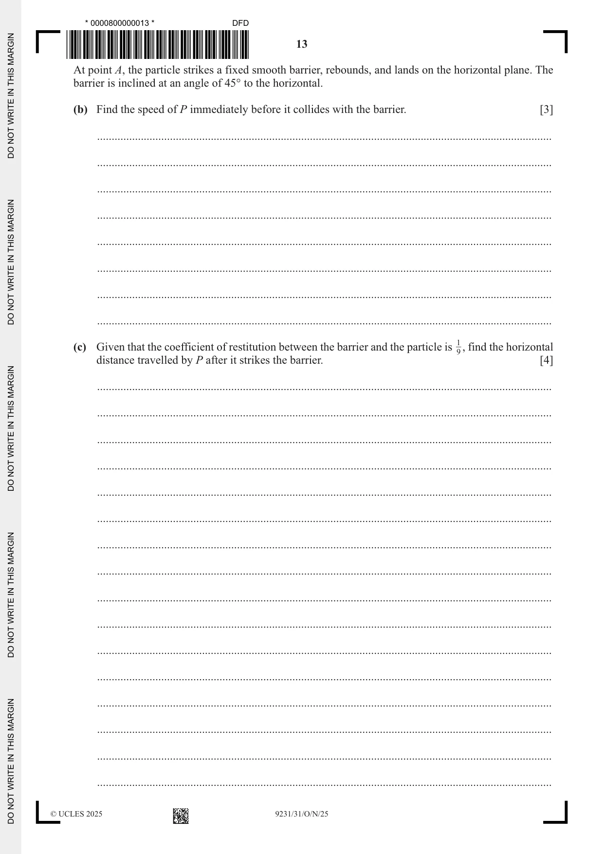 Cambridge A Level Mathematics - Further 9231 2025 Oct/Nov Paper 3 · Variant 1 question paper, page 13 of 16
