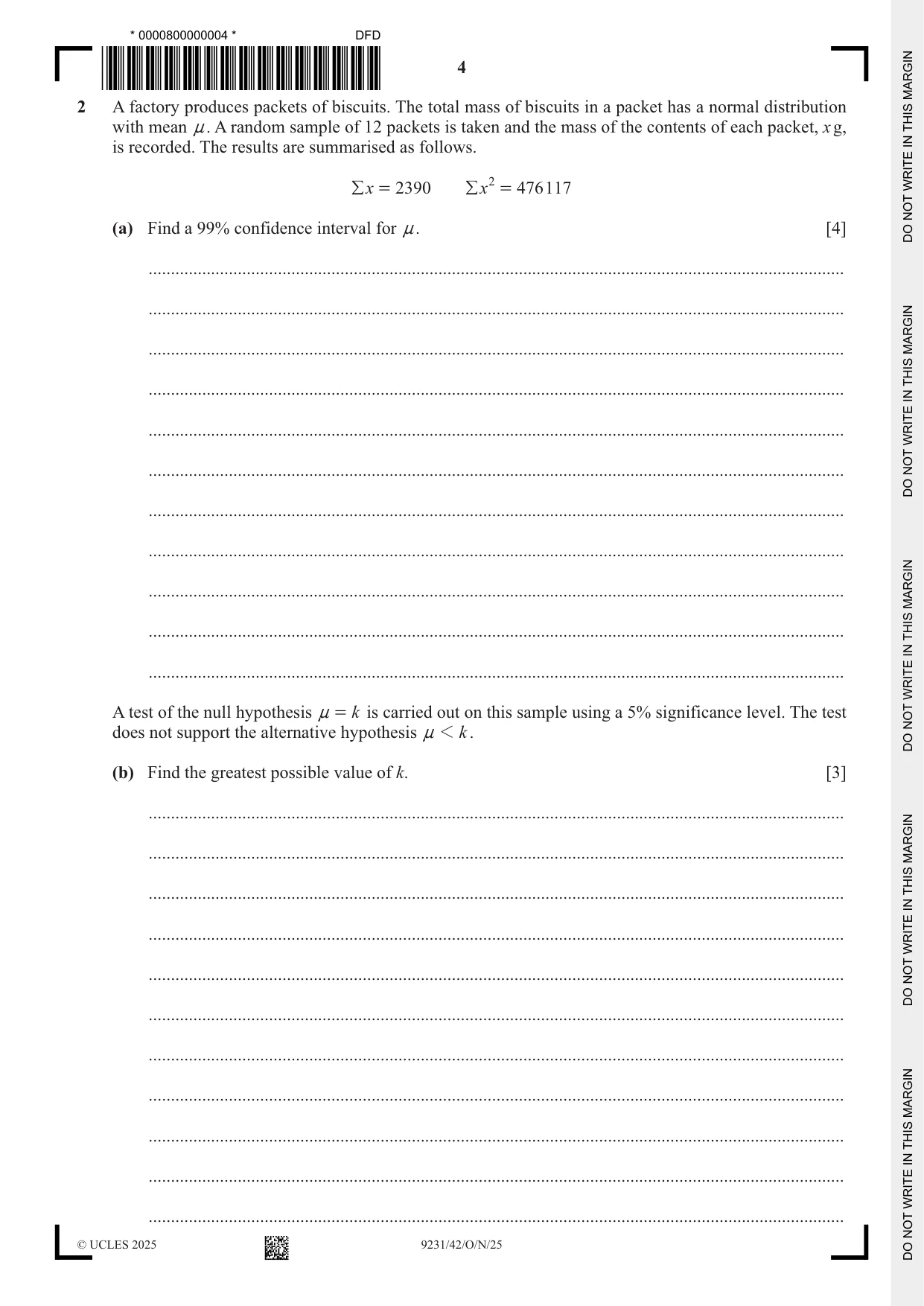 Cambridge A Level Mathematics - Further 9231 2025 Oct/Nov Paper 4 · Variant 2 question paper, page 4 of 12