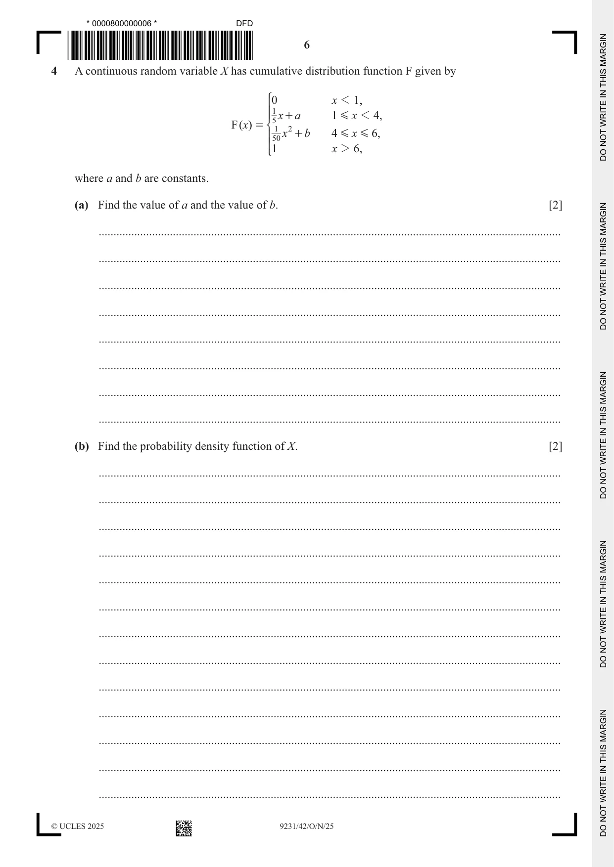 Cambridge A Level Mathematics - Further 9231 2025 Oct/Nov Paper 4 · Variant 2 question paper, page 6 of 12