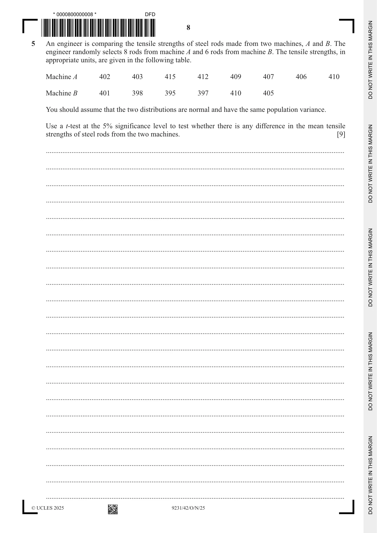 Cambridge A Level Mathematics - Further 9231 2025 Oct/Nov Paper 4 · Variant 2 question paper, page 8 of 12