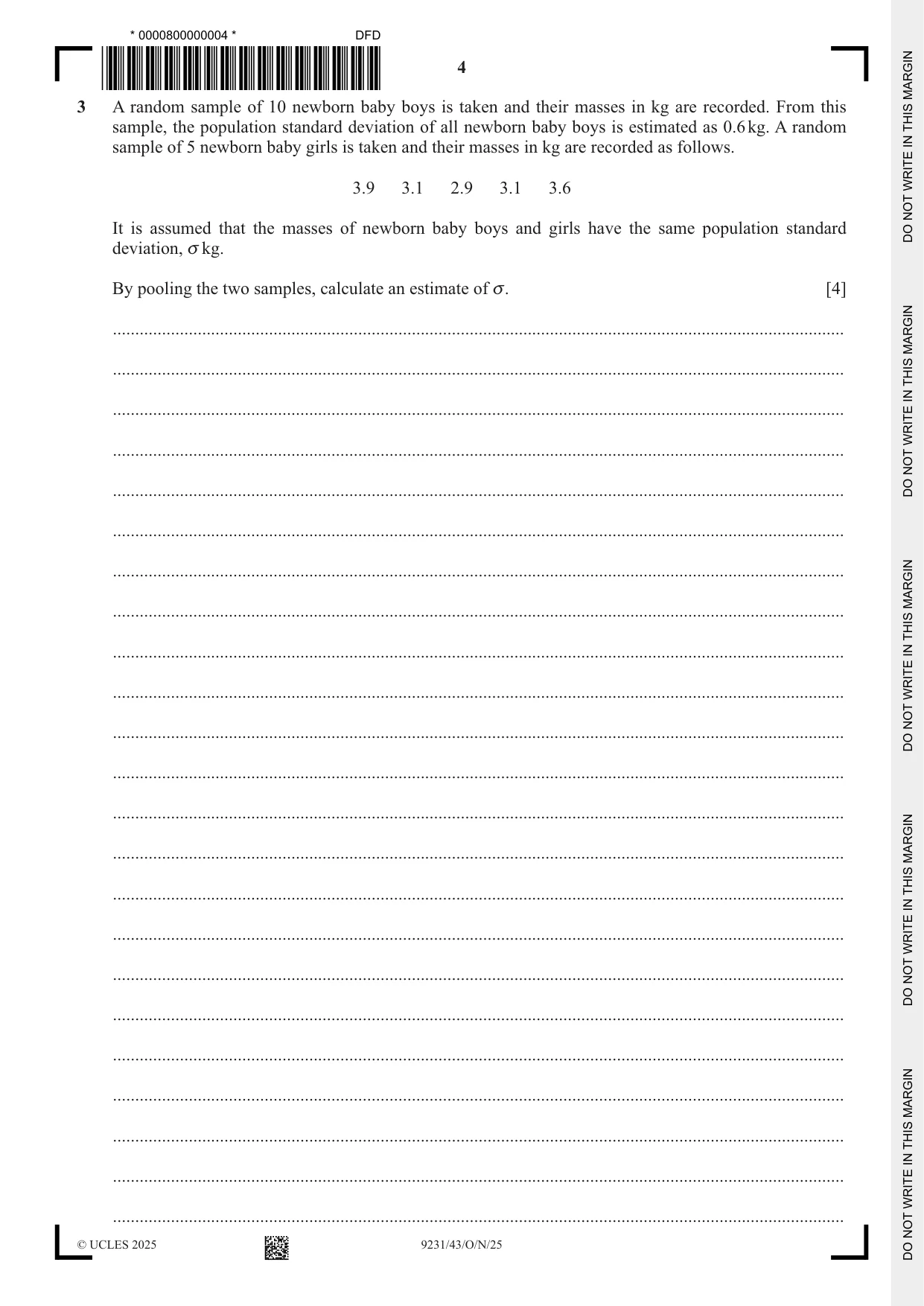Cambridge A Level Mathematics - Further 9231 2025 Oct/Nov Paper 4 · Variant 3 question paper, page 4 of 12