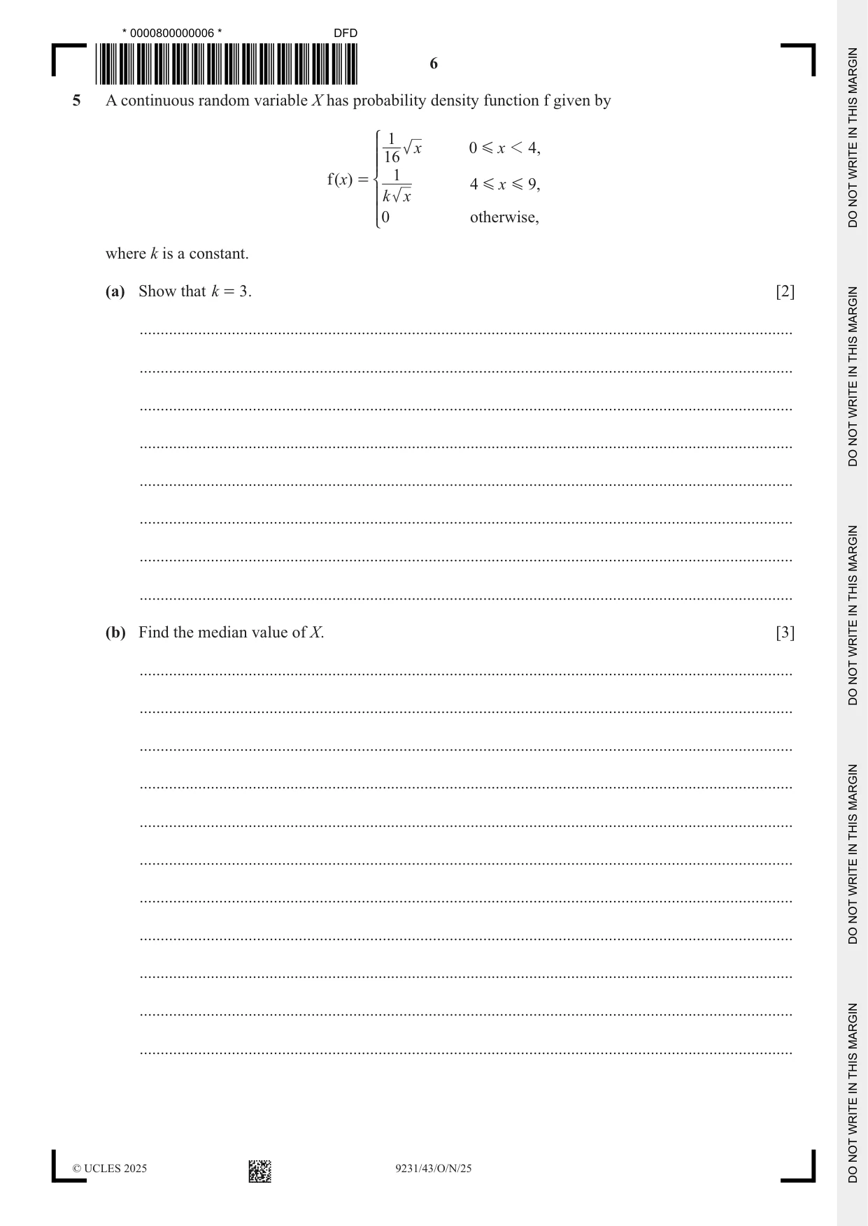 Cambridge A Level Mathematics - Further 9231 2025 Oct/Nov Paper 4 · Variant 3 question paper, page 6 of 12