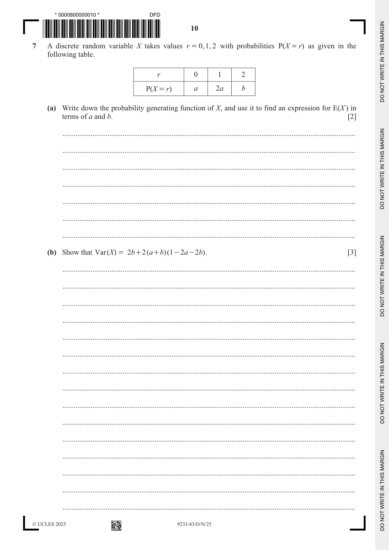 Cambridge A Level Mathematics - Further 9231 2025 Oct/Nov Paper 4 · Variant 3 question paper, page 10 of 12