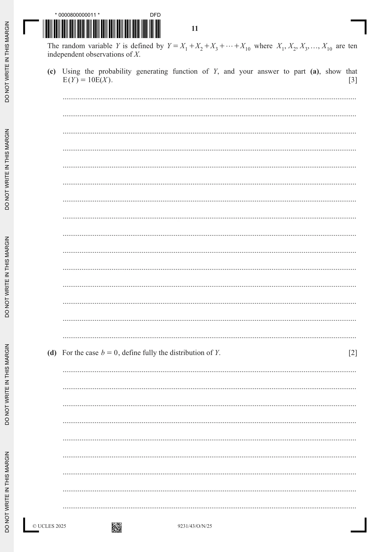 Cambridge A Level Mathematics - Further 9231 2025 Oct/Nov Paper 4 · Variant 3 question paper, page 11 of 12